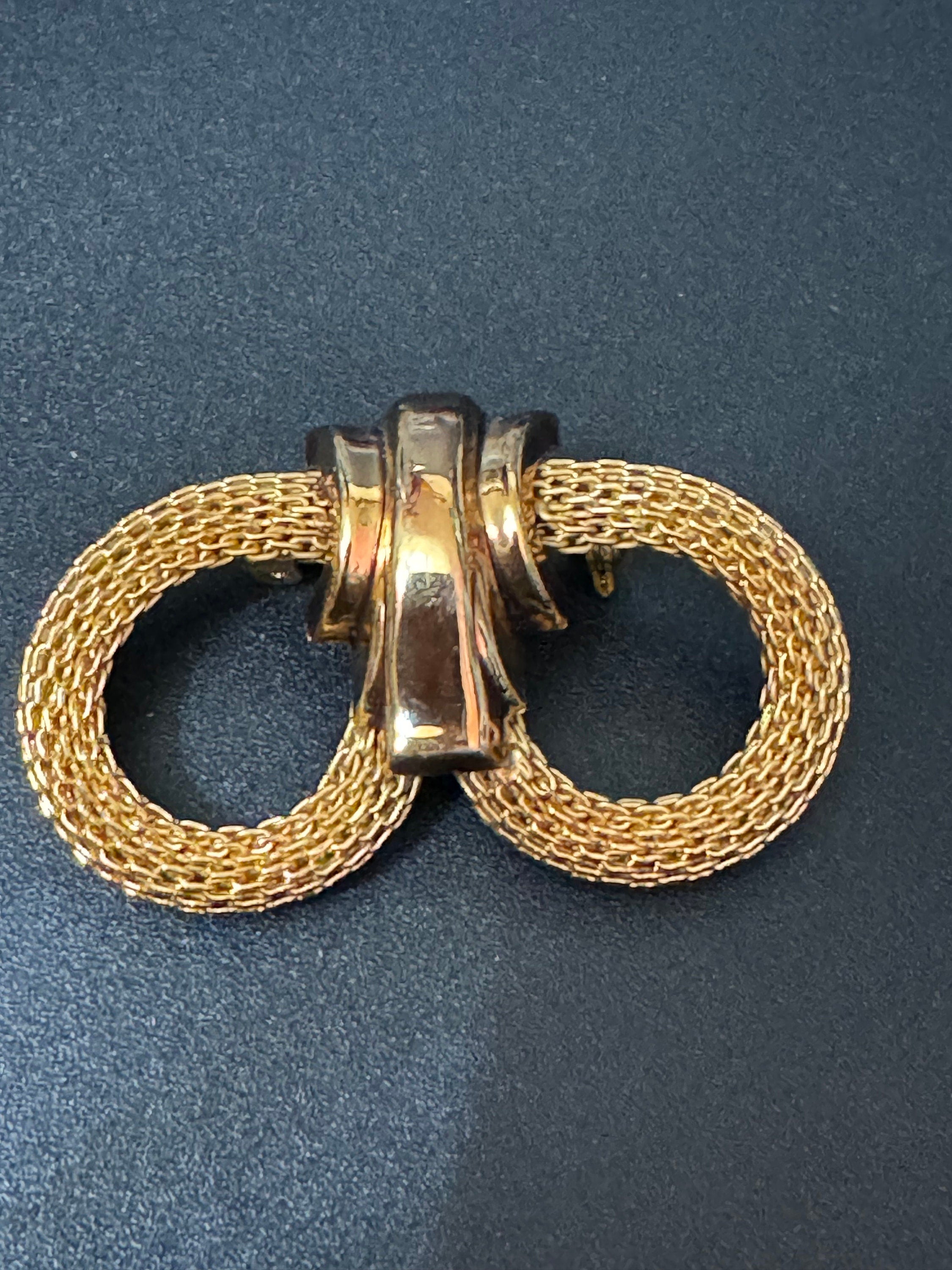 Large vintage mesh bow brooch MCM gold tone 5cm