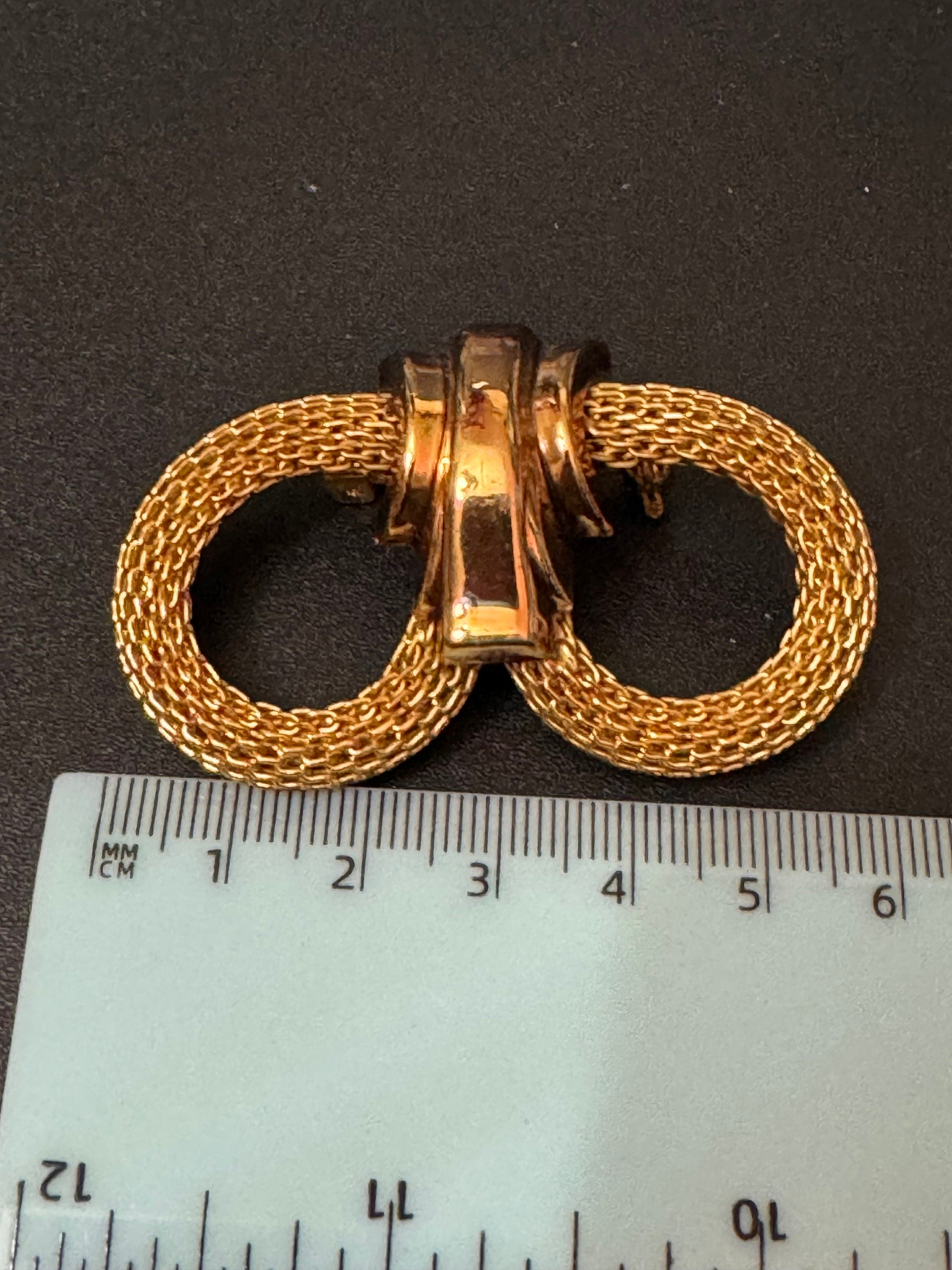 Large vintage mesh bow brooch MCM gold tone 5cm