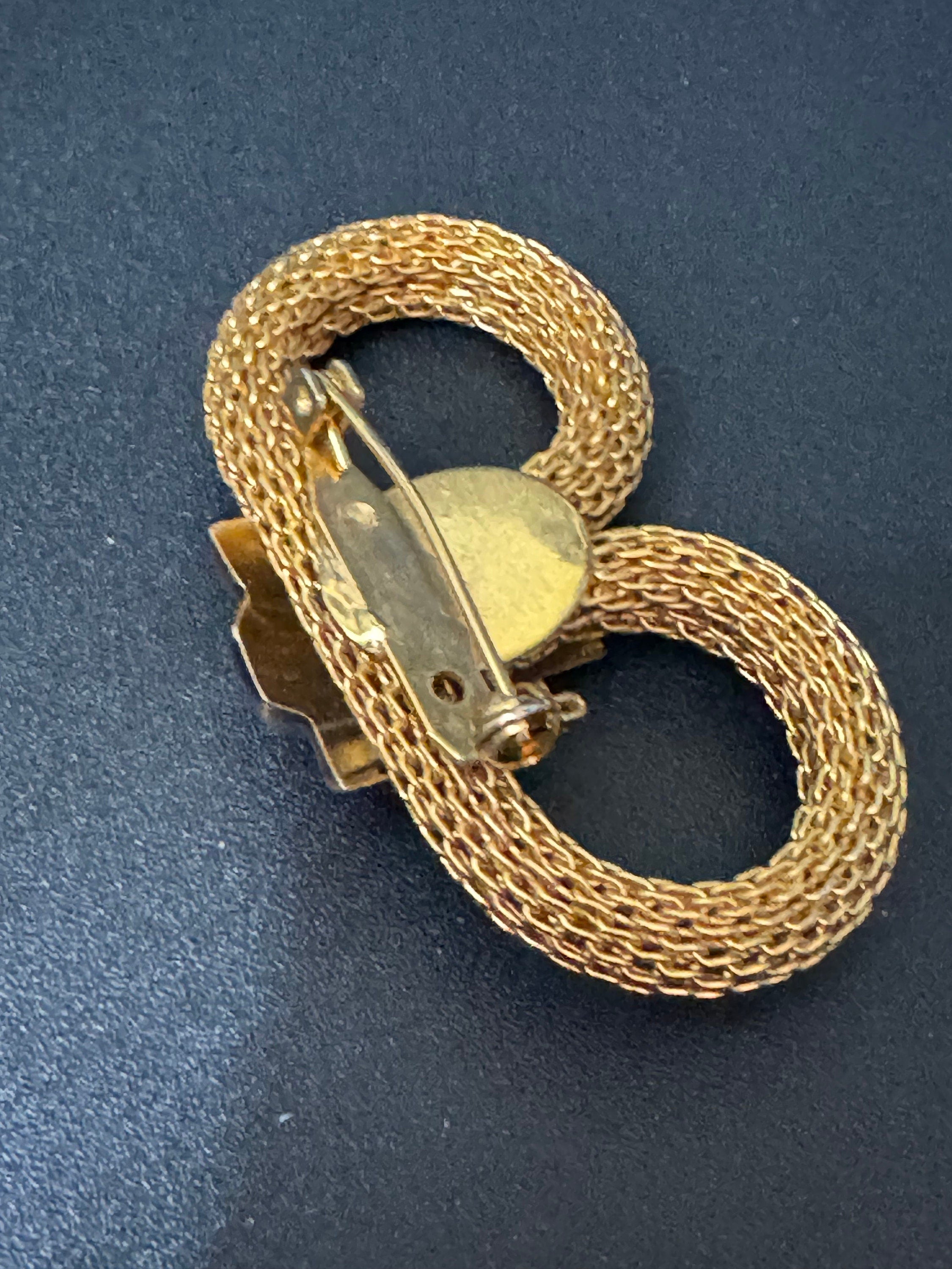 Large vintage mesh bow brooch MCM gold tone 5cm