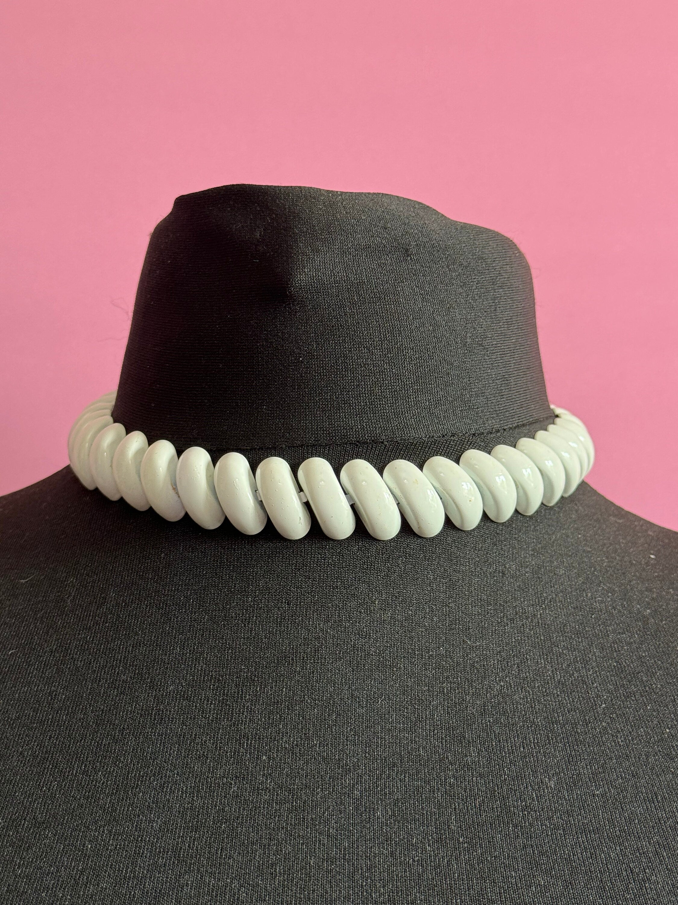 NAPIER signed white enamel choker wide link collar necklace 42cm
