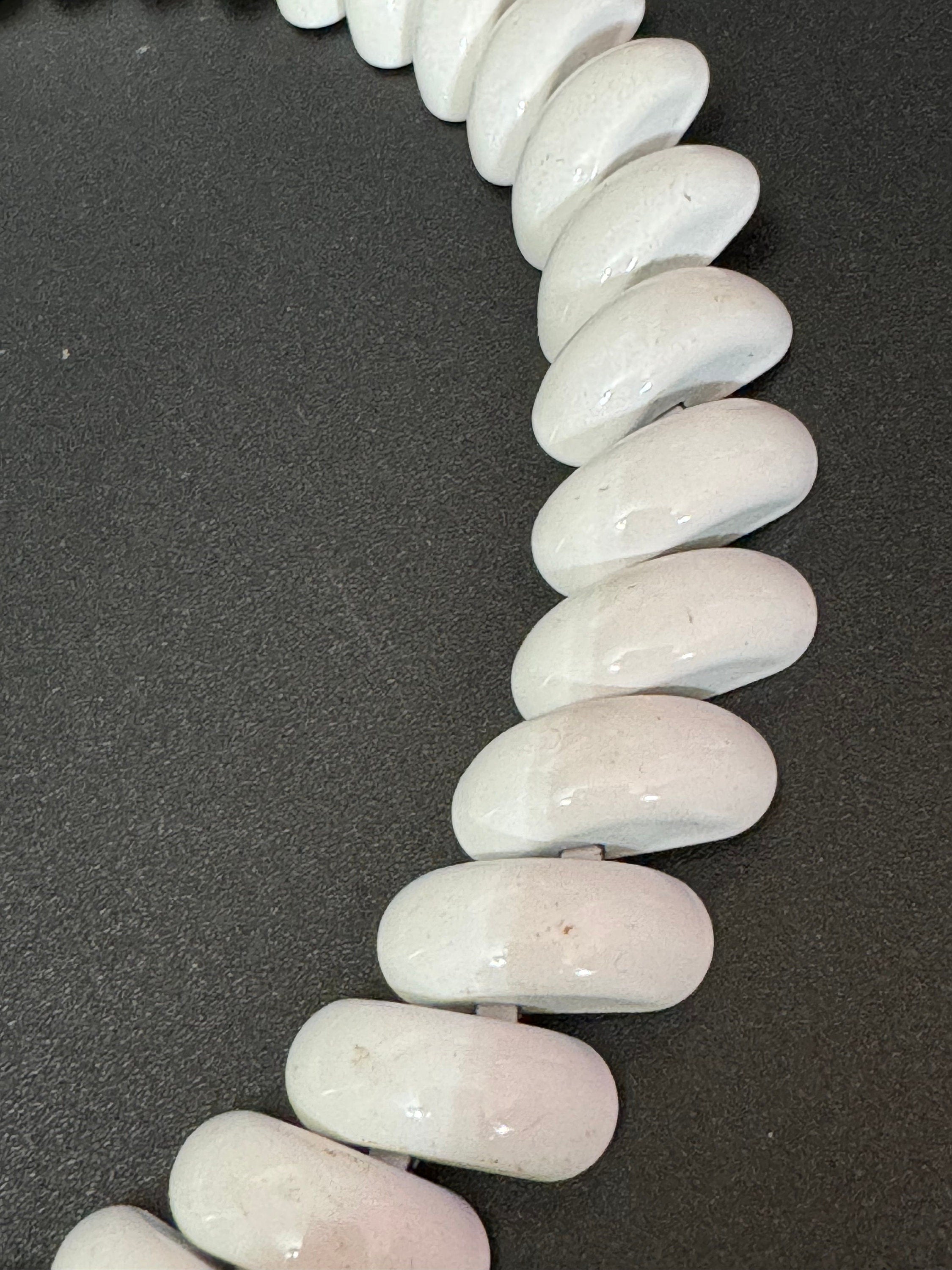 NAPIER signed white enamel choker wide link collar necklace 42cm