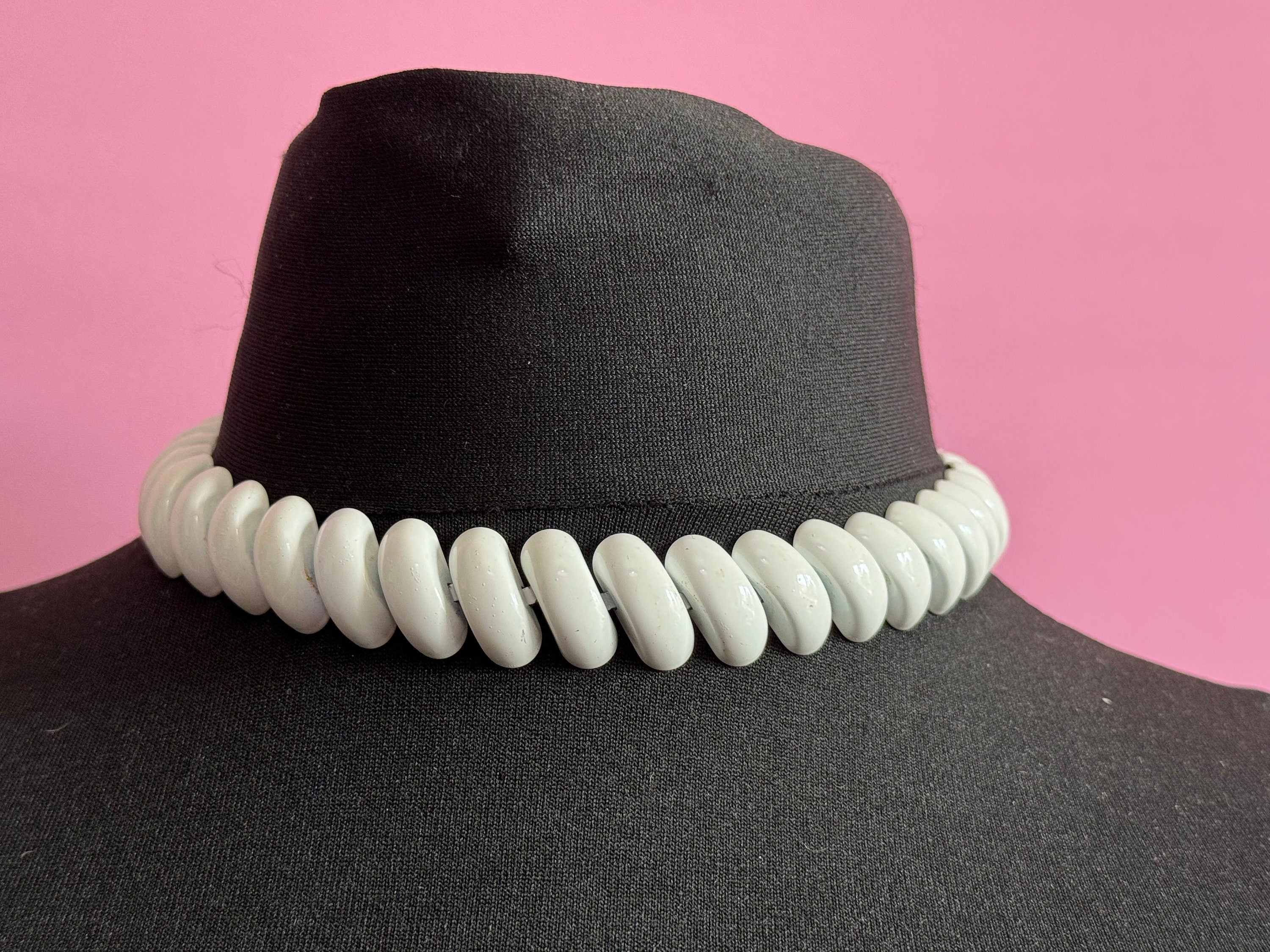 NAPIER signed white enamel choker wide link collar necklace 42cm