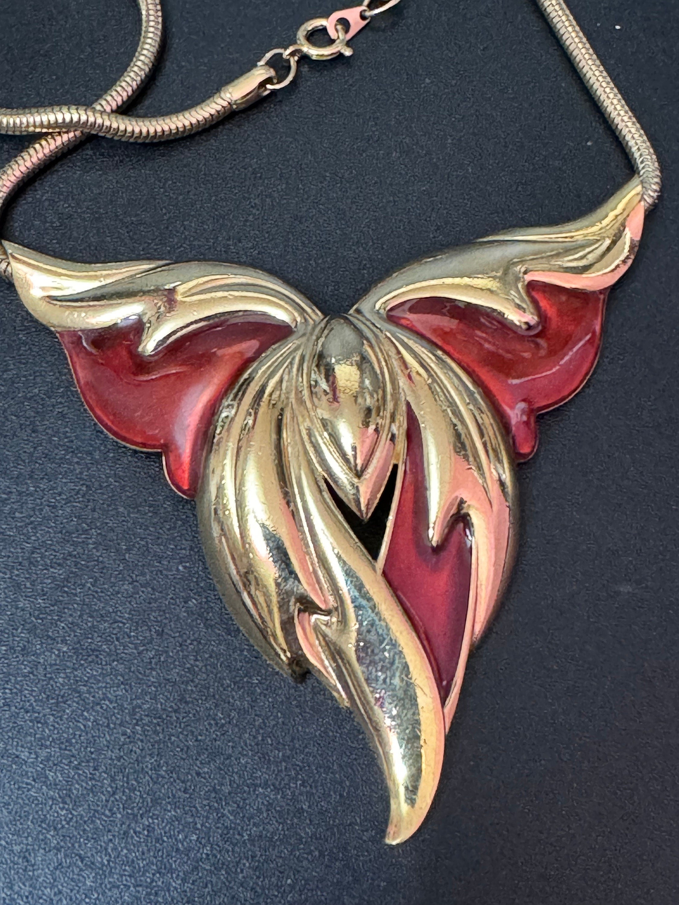 Signed BG Bergdorf Goodman Vintage Enamel Choker: Gold Tone Snake Chain