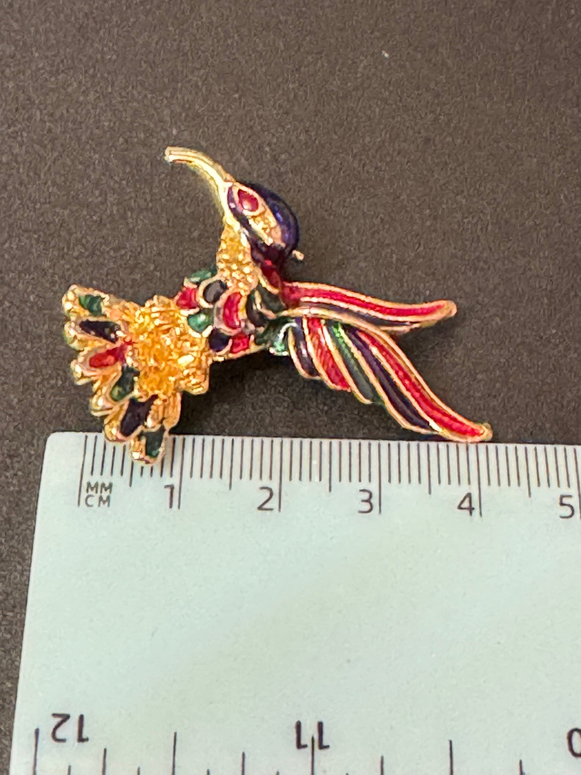 Vintage gold tone blue green enamel Hummingbird kingfisher bird brooch