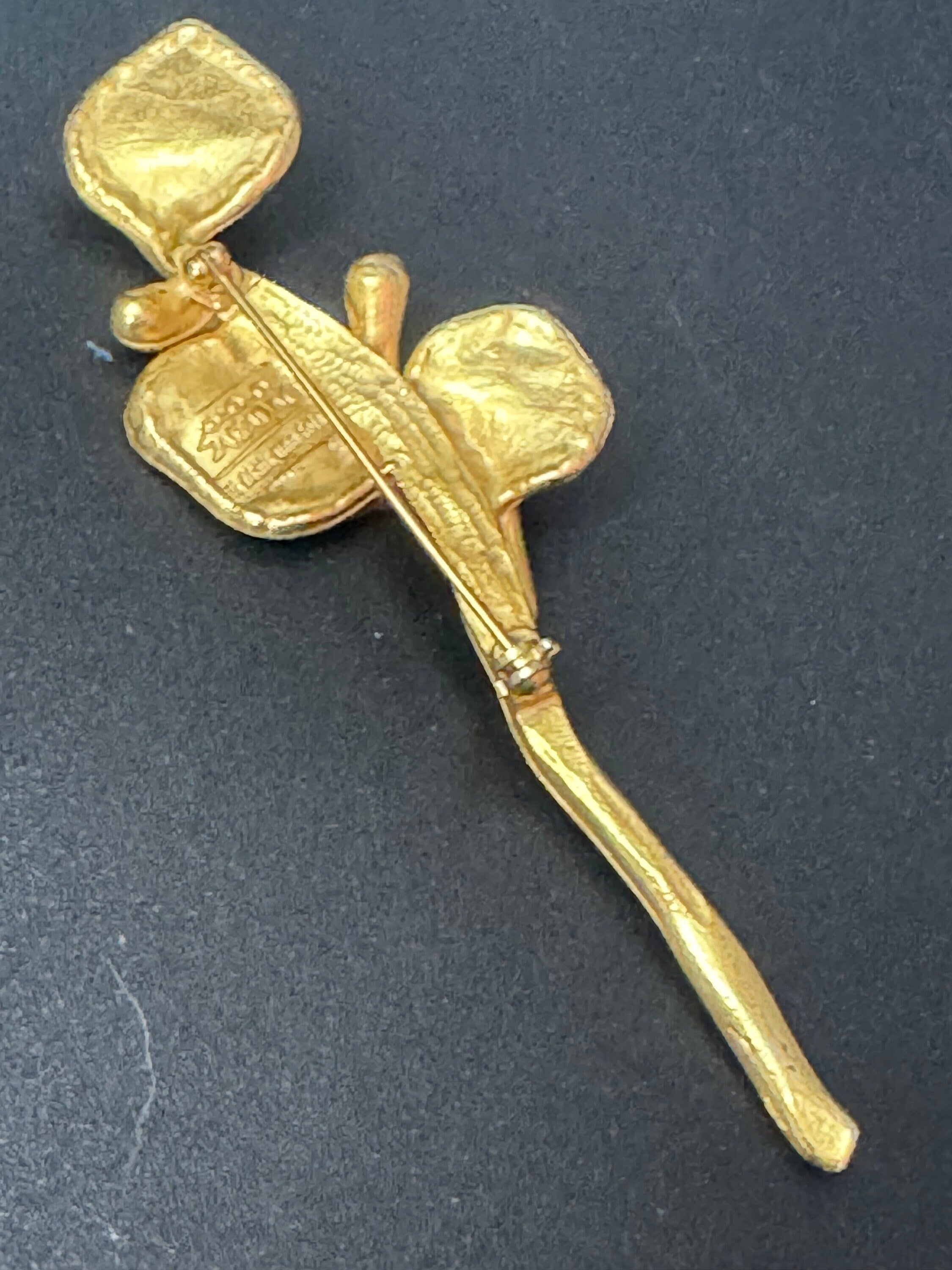 Vintage Il Etait Une Fois Floral Brooch: Matte Gold Tone Couture, 1980s