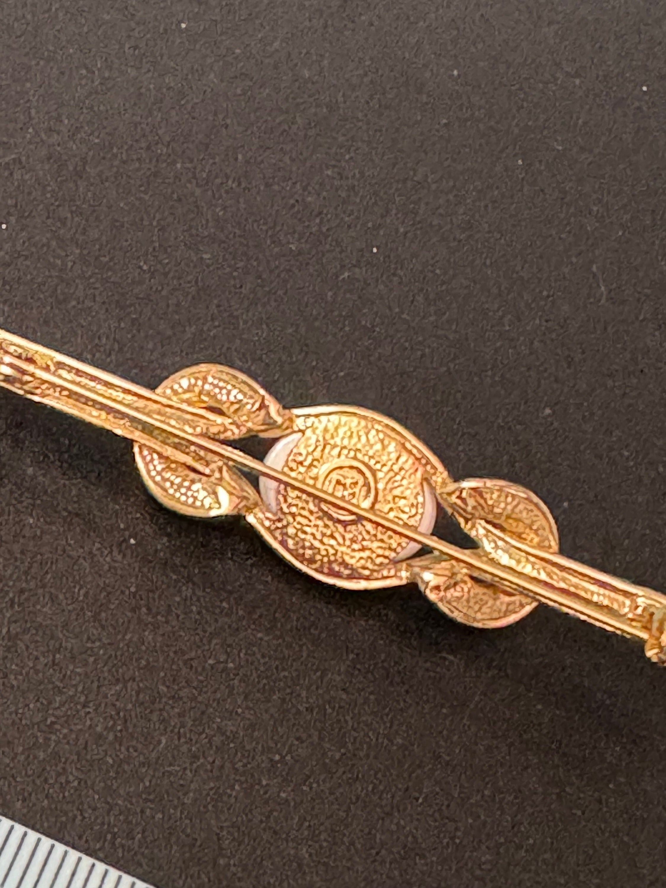 Signed BJ vintage retro gold tone bar brooch with faux pearls modernist minimalist jewellery