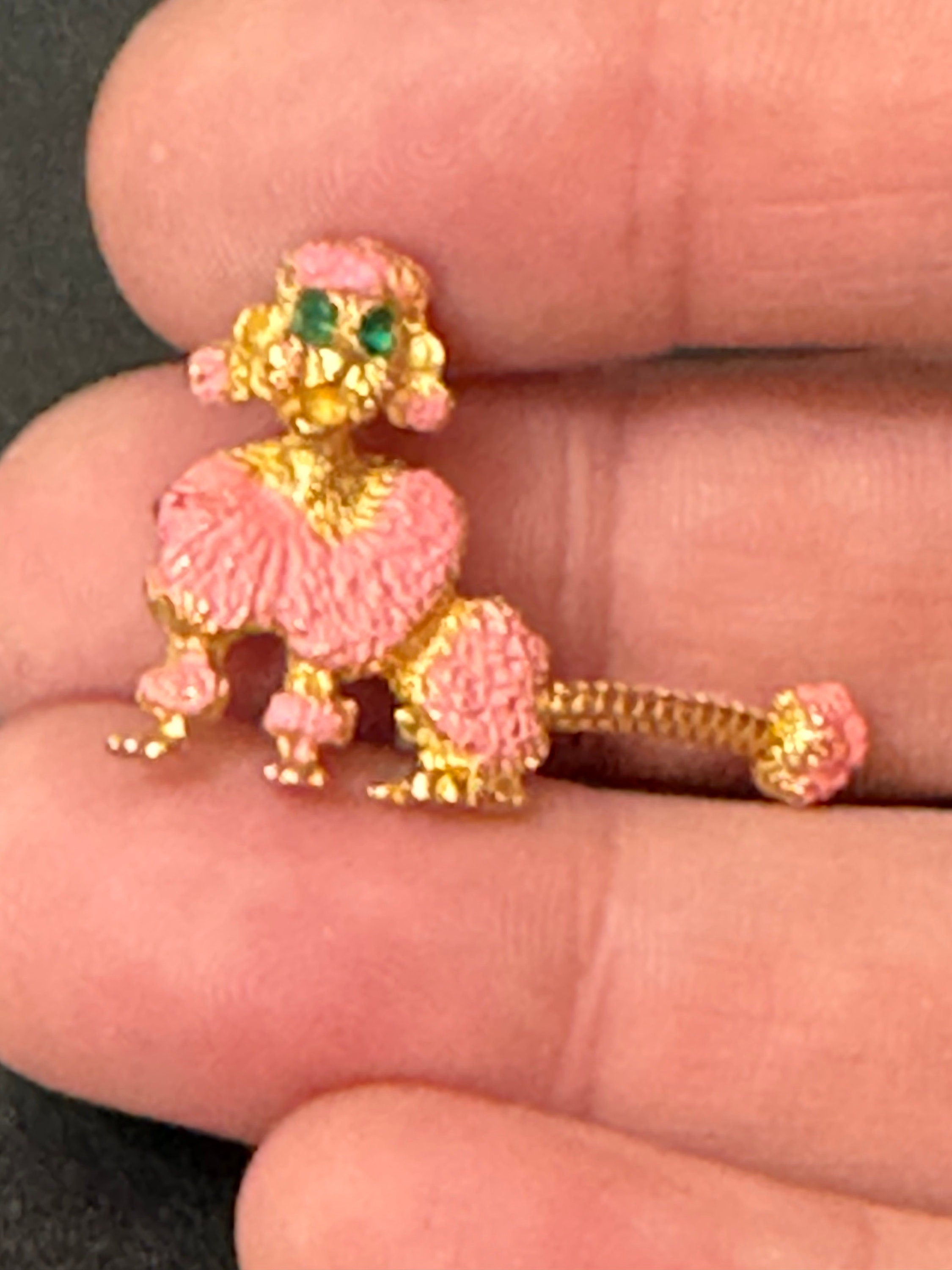 Vintage small kitsch fluffy pink POODLE Dog Brooch Pin mid century