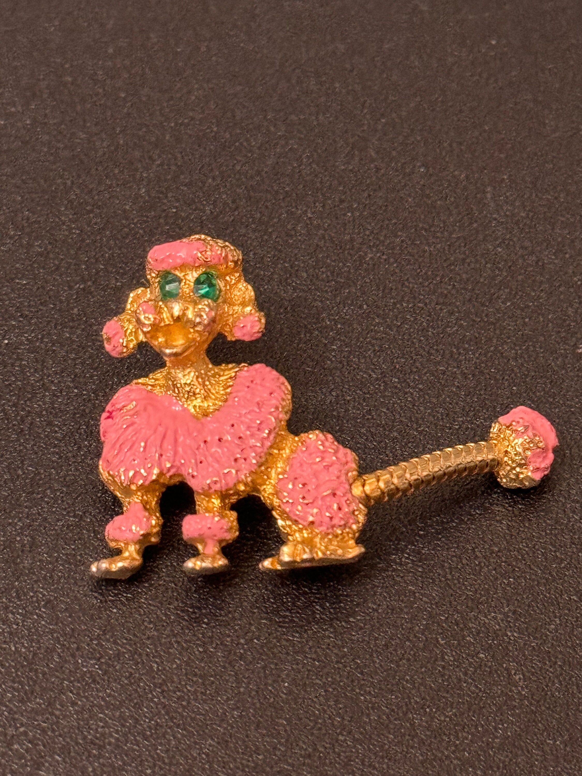 Vintage small kitsch fluffy pink POODLE Dog Brooch Pin mid century