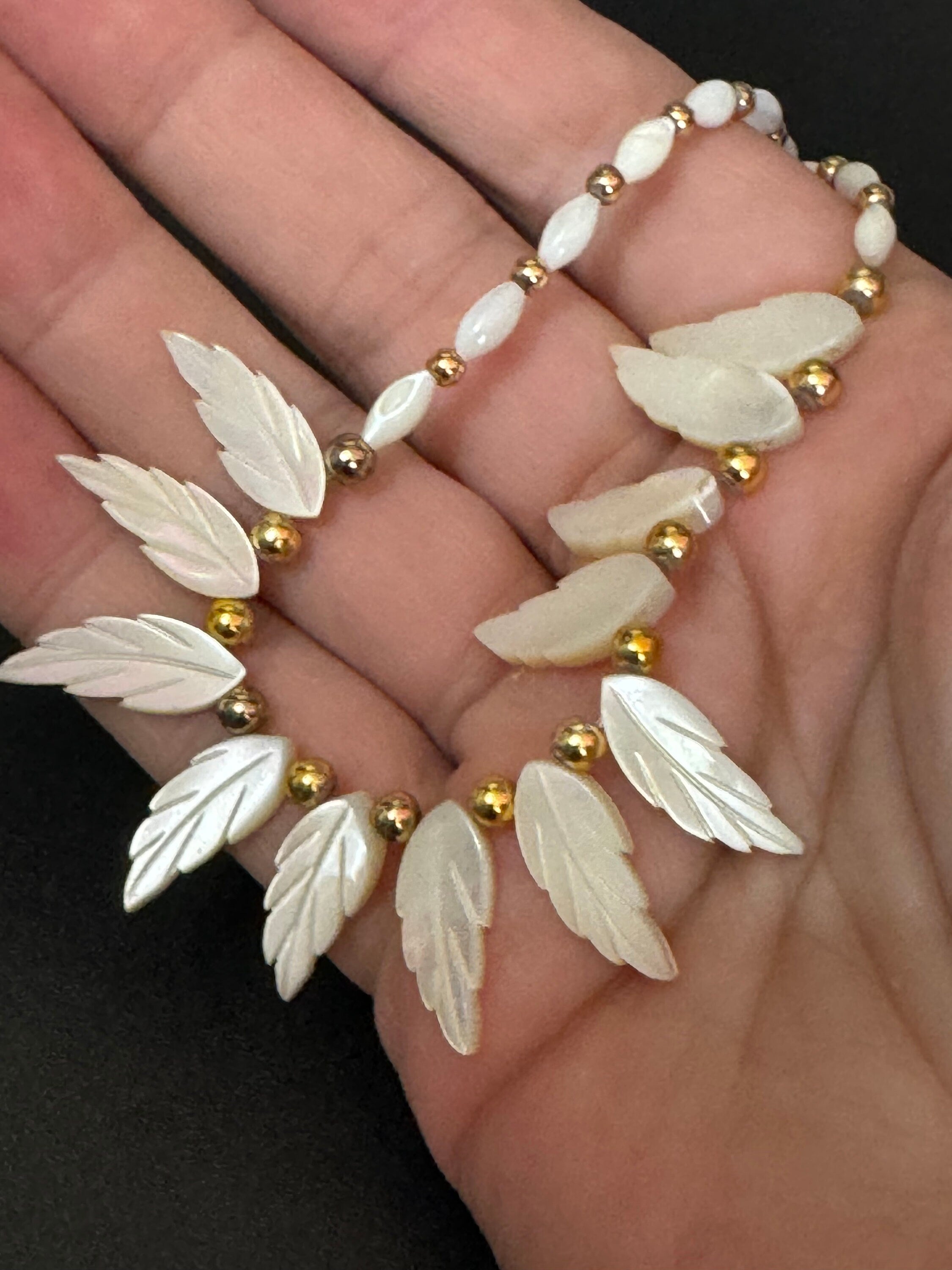 Vintage Carved Mother of Pearl Necklace: Boho Nautical Style