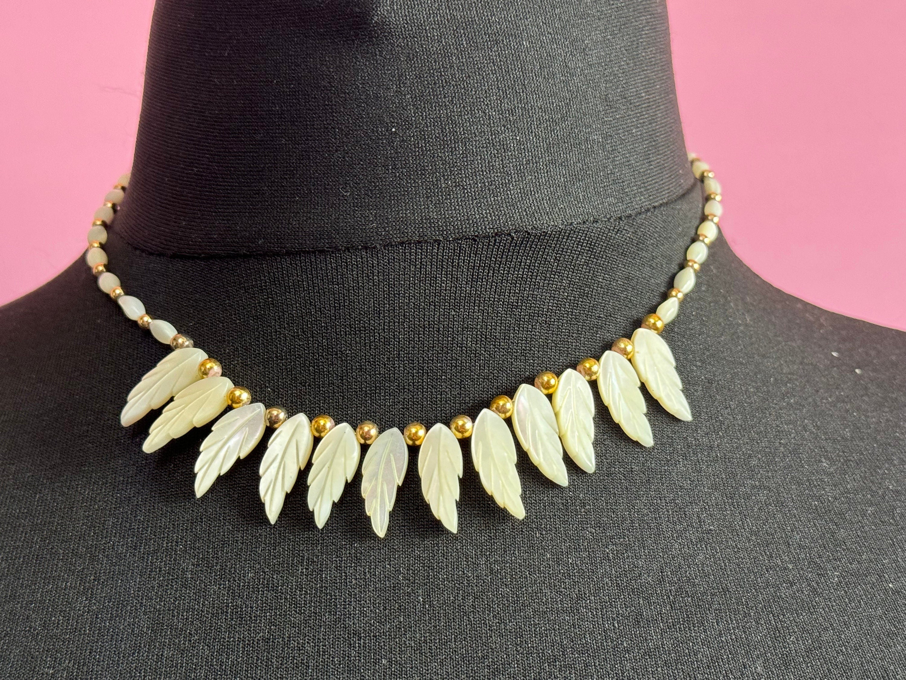Vintage Carved Mother of Pearl Necklace: Boho Nautical Style