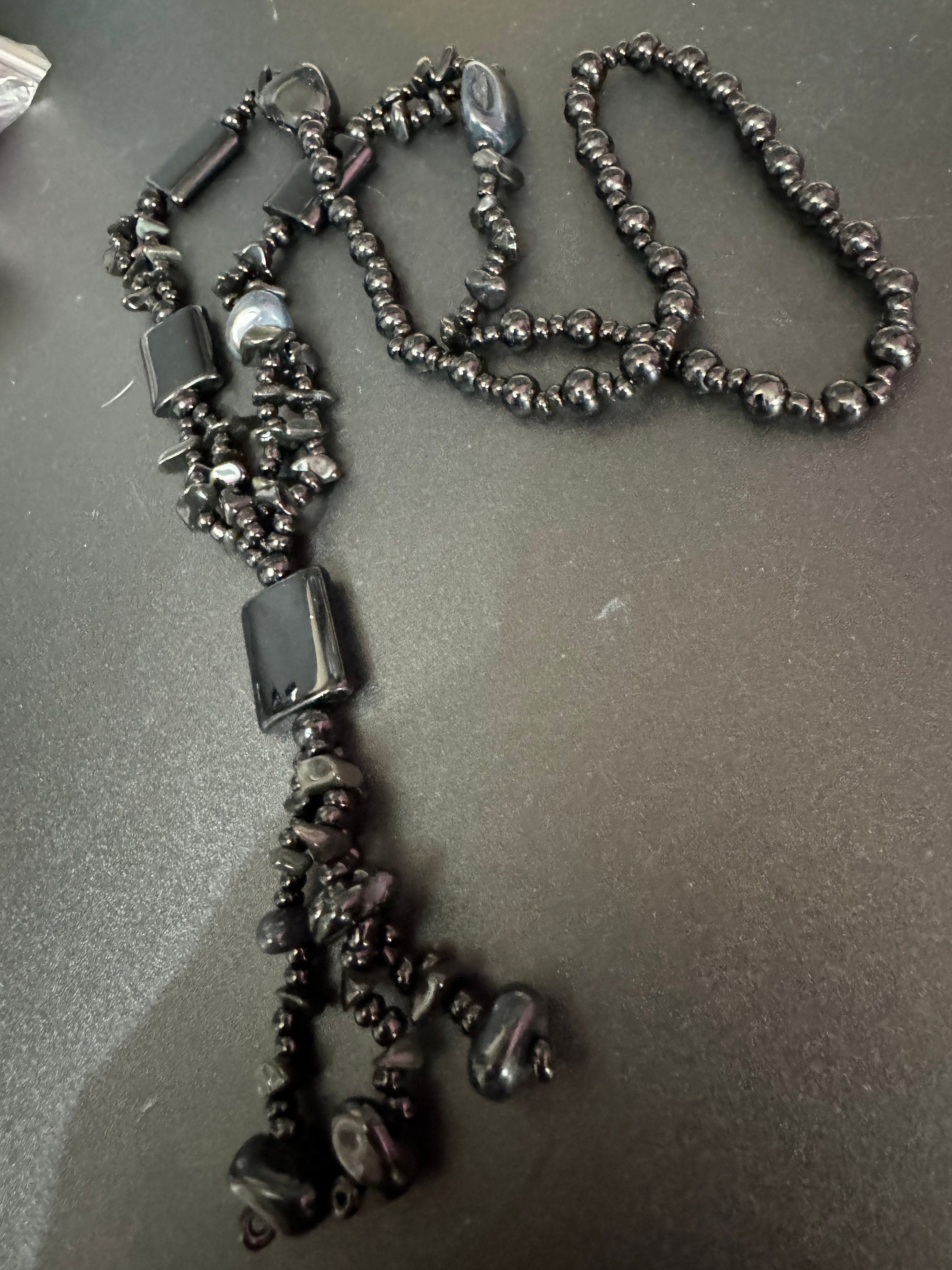 Vintage long 72cm glass beaded necklace with tassel beads vintage antique style 80s 90s