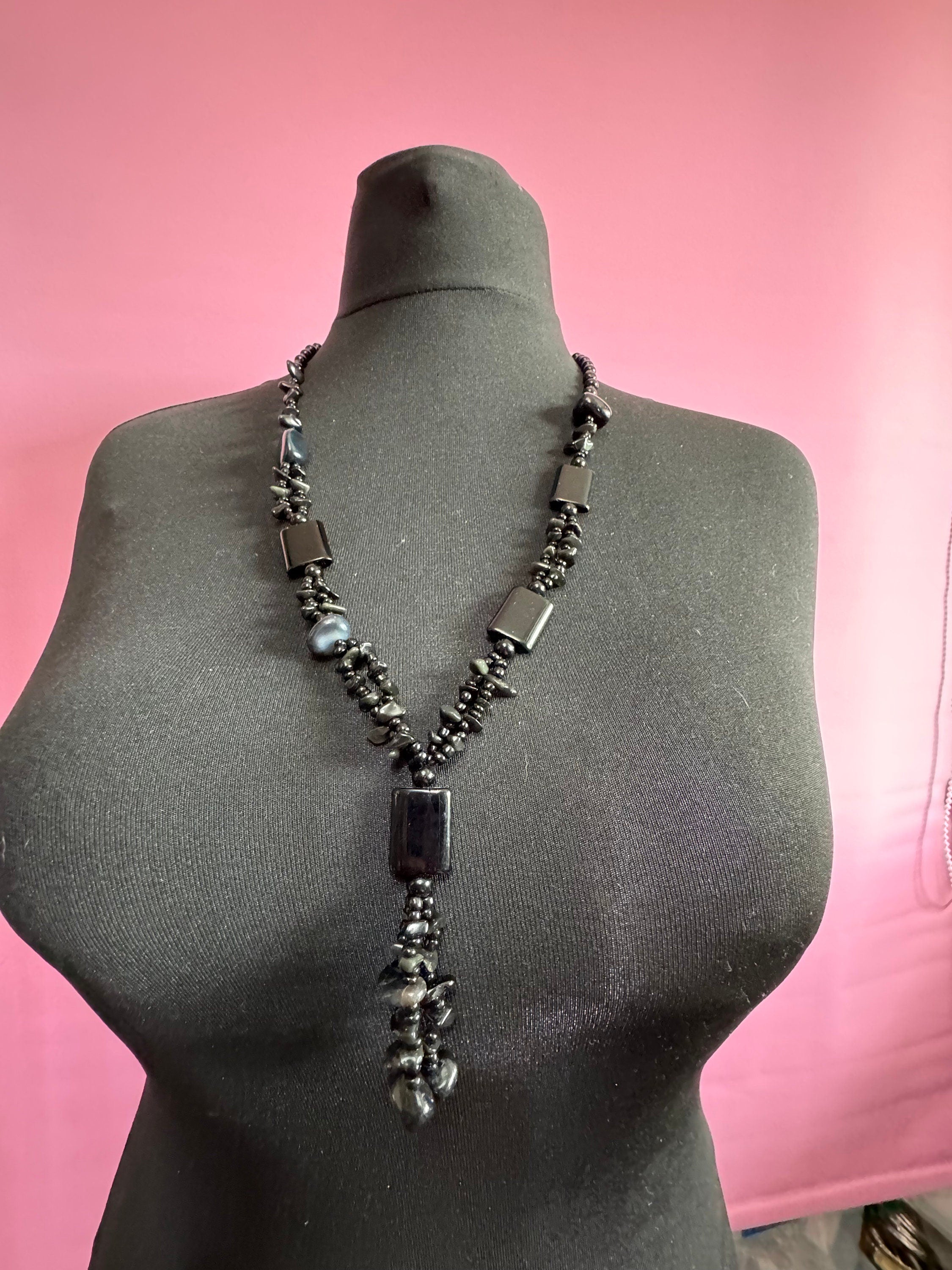 Vintage long 72cm glass beaded necklace with tassel beads vintage antique style 80s 90s