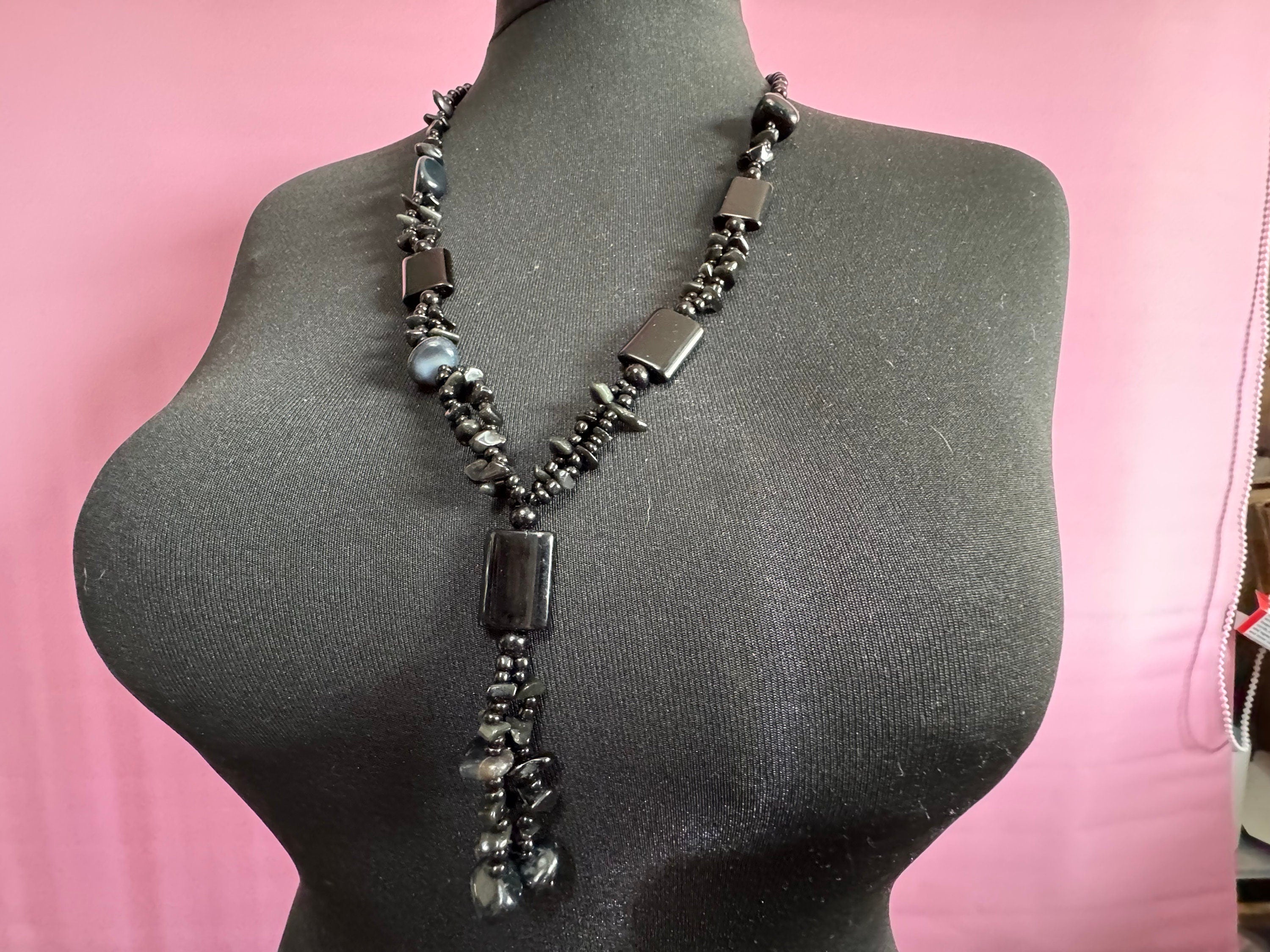 Vintage long 72cm glass beaded necklace with tassel beads vintage antique style 80s 90s