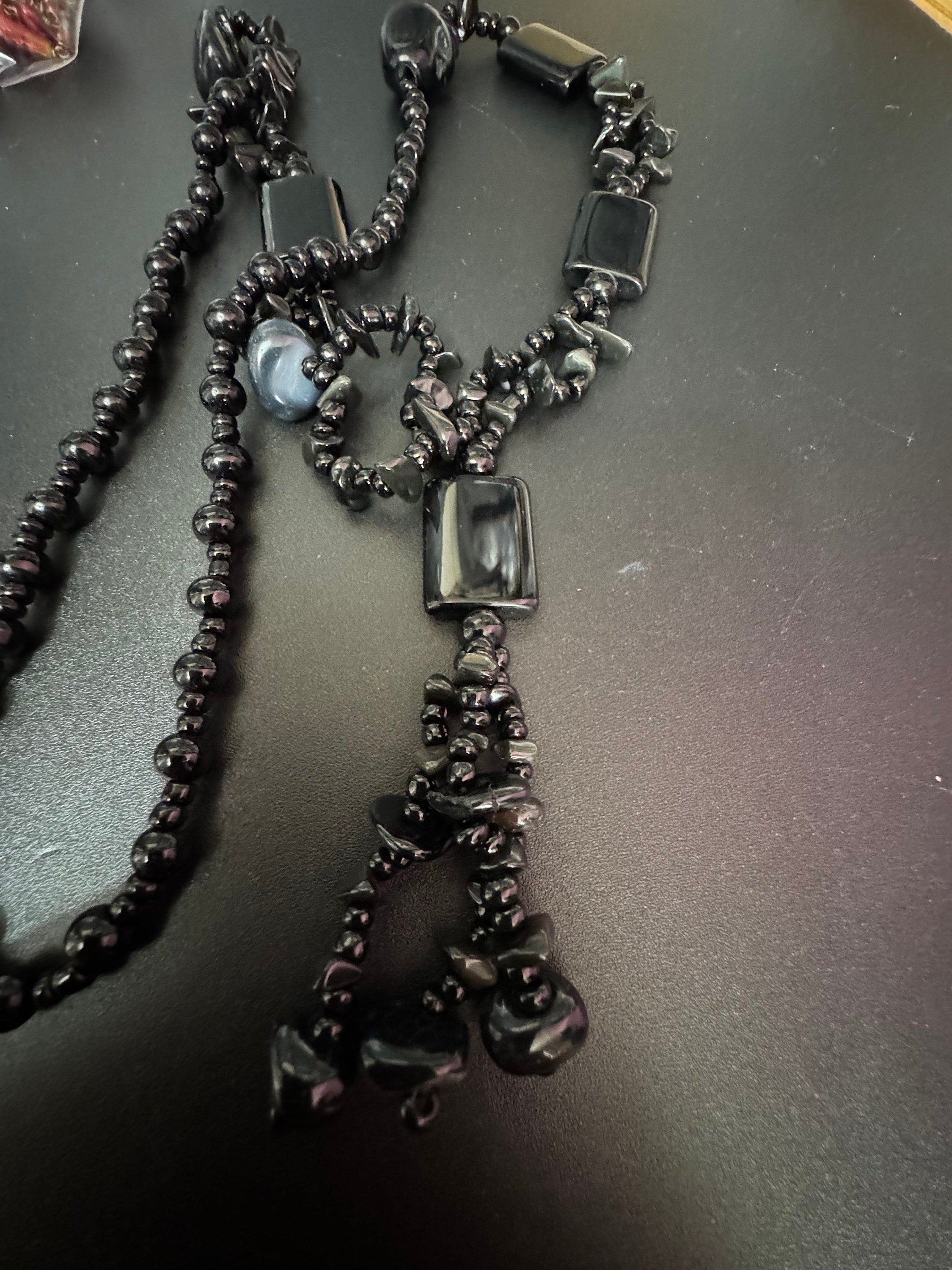 Vintage long 72cm glass beaded necklace with tassel beads vintage antique style 80s 90s