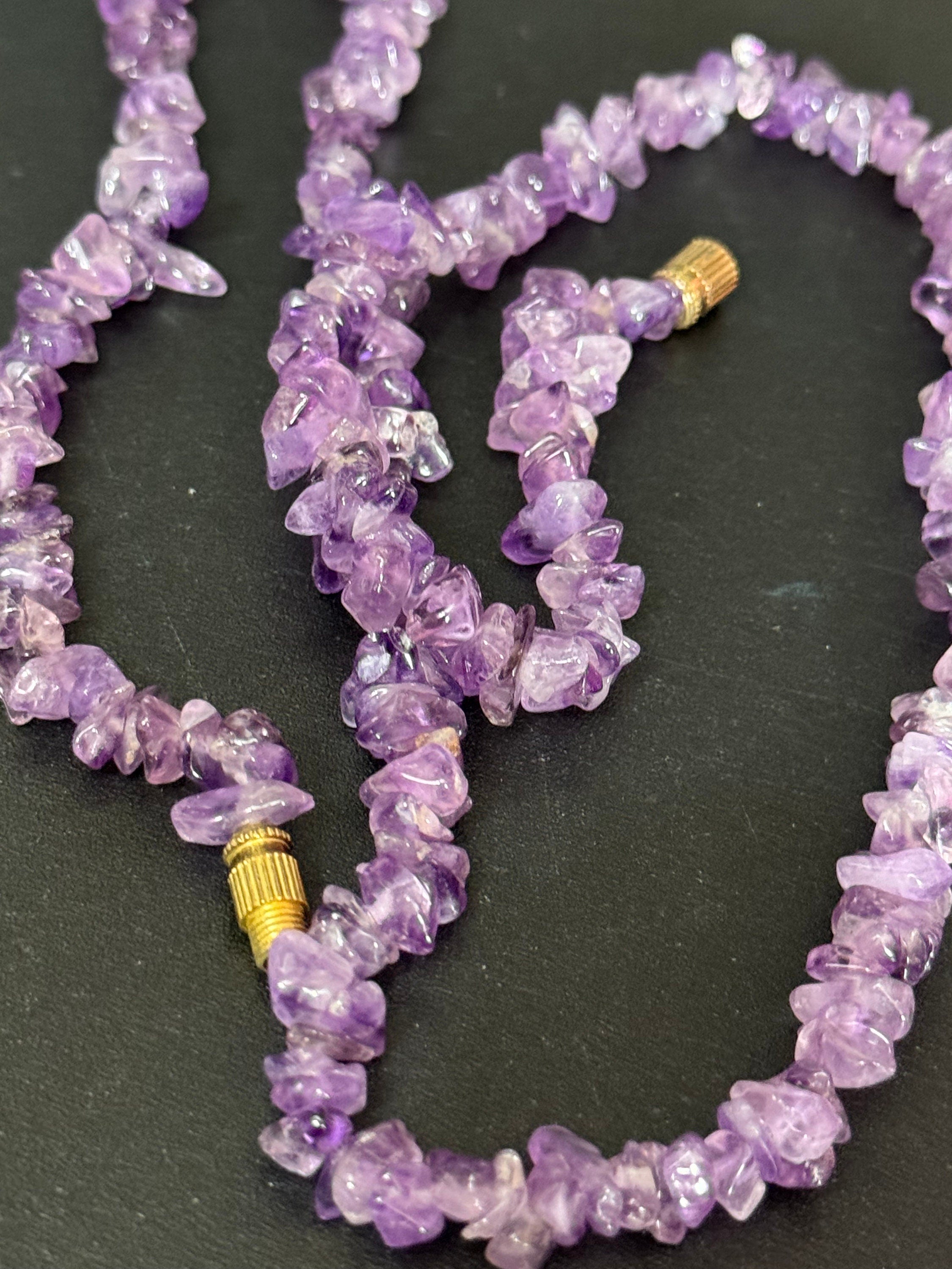 vintage beaded amethyst natural gemstone necklace 60cm barrel clasp