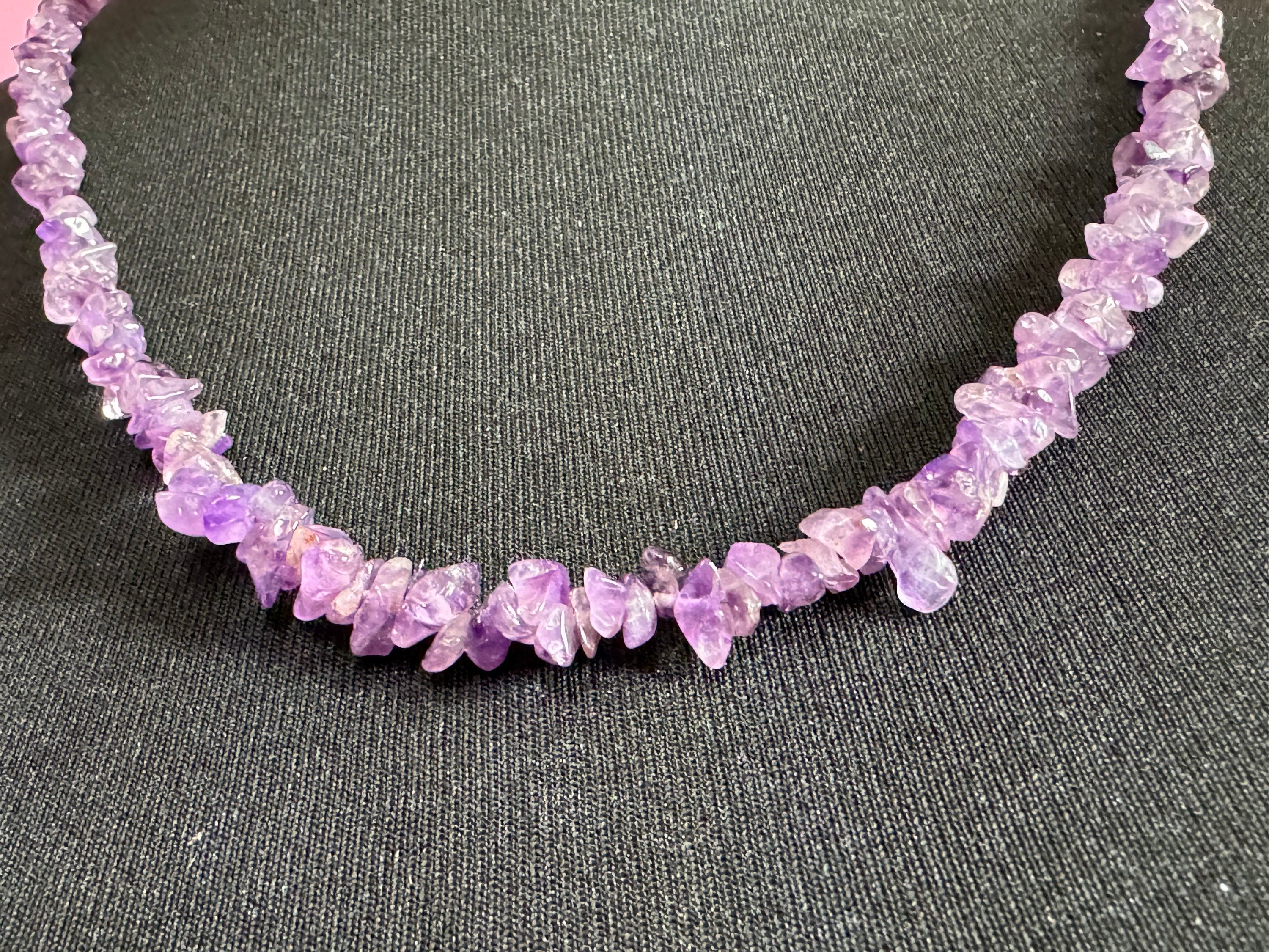 vintage beaded amethyst natural gemstone necklace 60cm barrel clasp