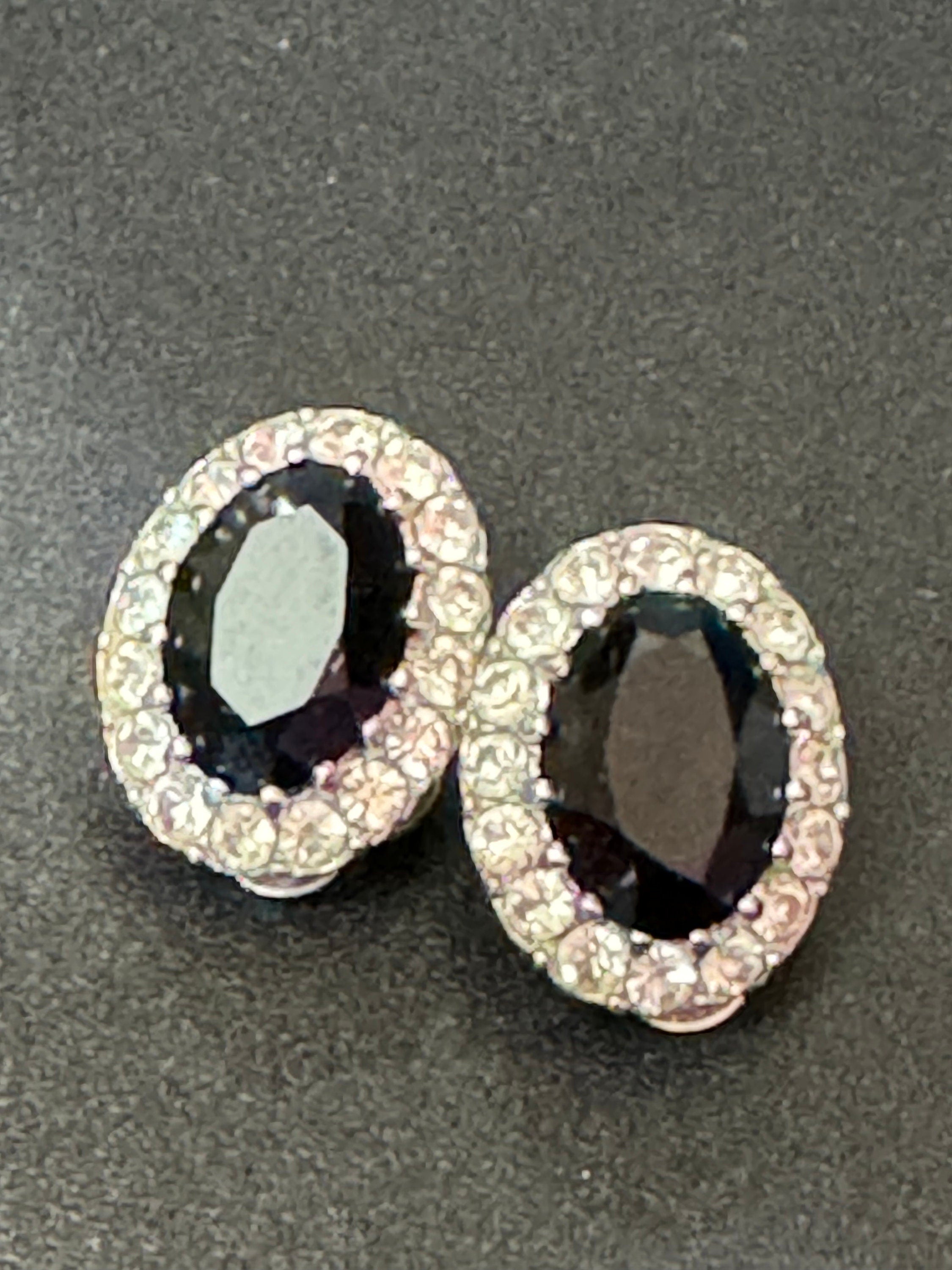 Black and clear monochrome diamanté oval Clip On Earrings studs silver tone