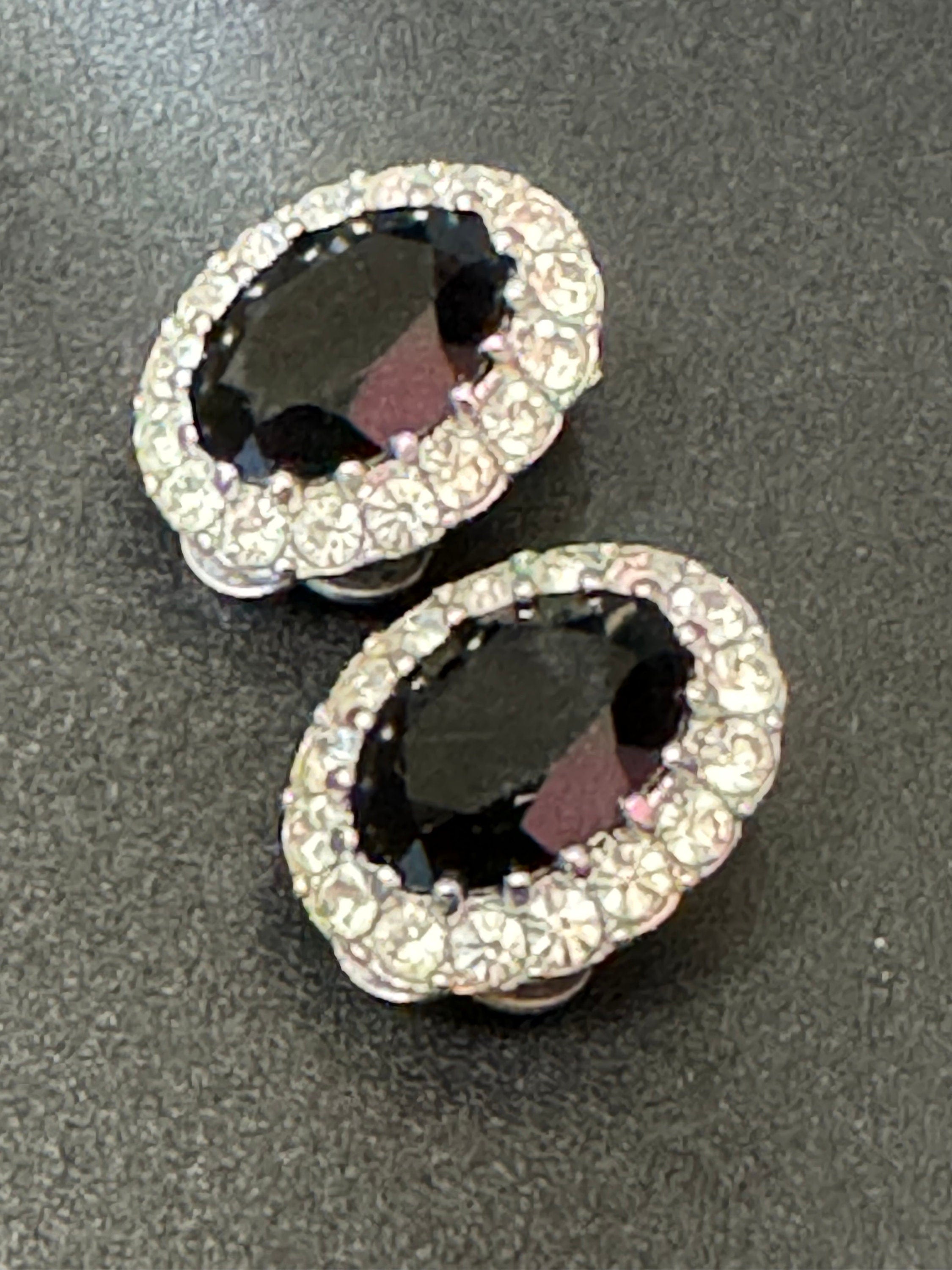 Black and clear monochrome diamanté oval Clip On Earrings studs silver tone