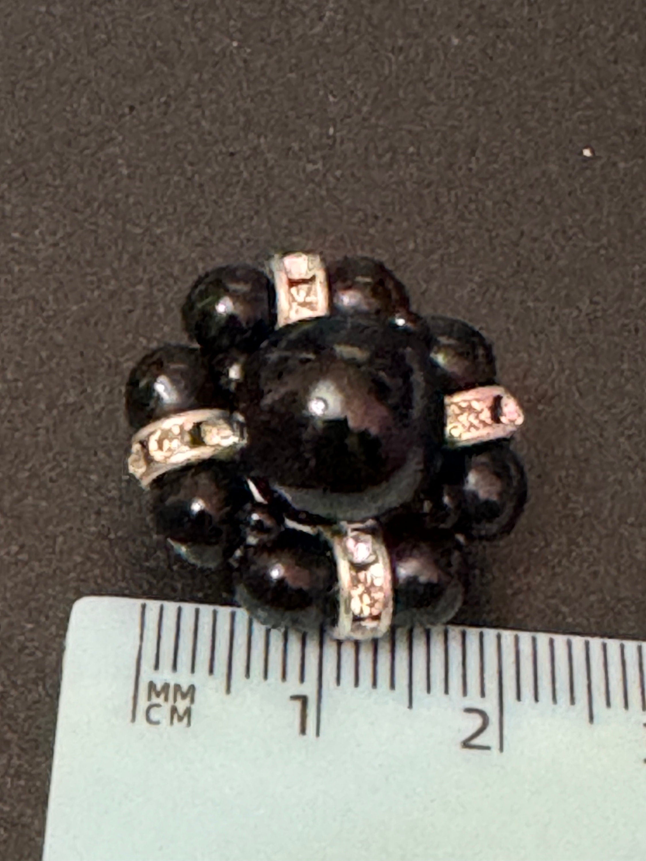 Black and clear monochrome diamanté round beaded cluster Clip On Earrings studs silver tone