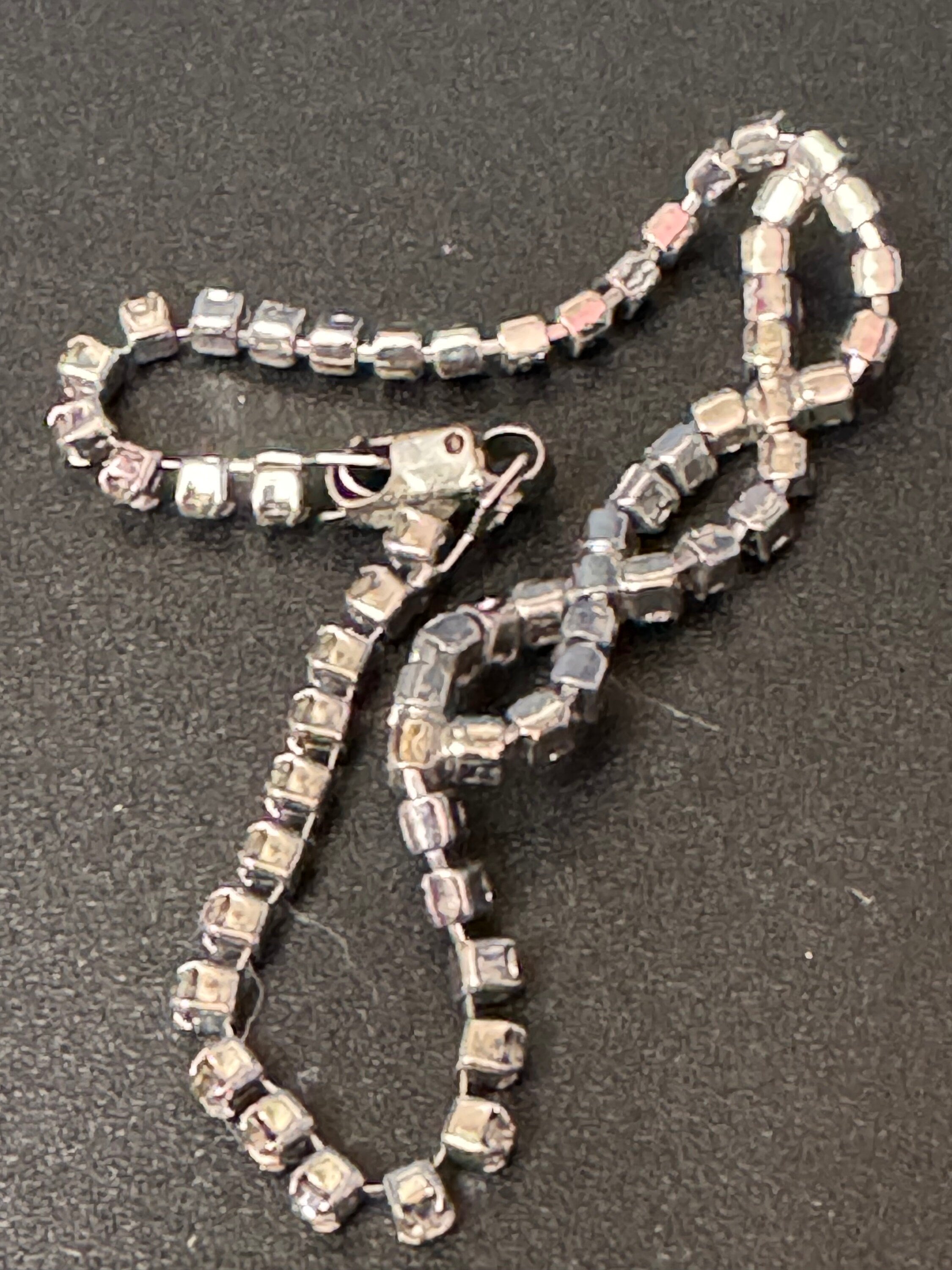 slim Vintage clear Diamanté silver tone rhinestone set cocktail Bracelet 18cm