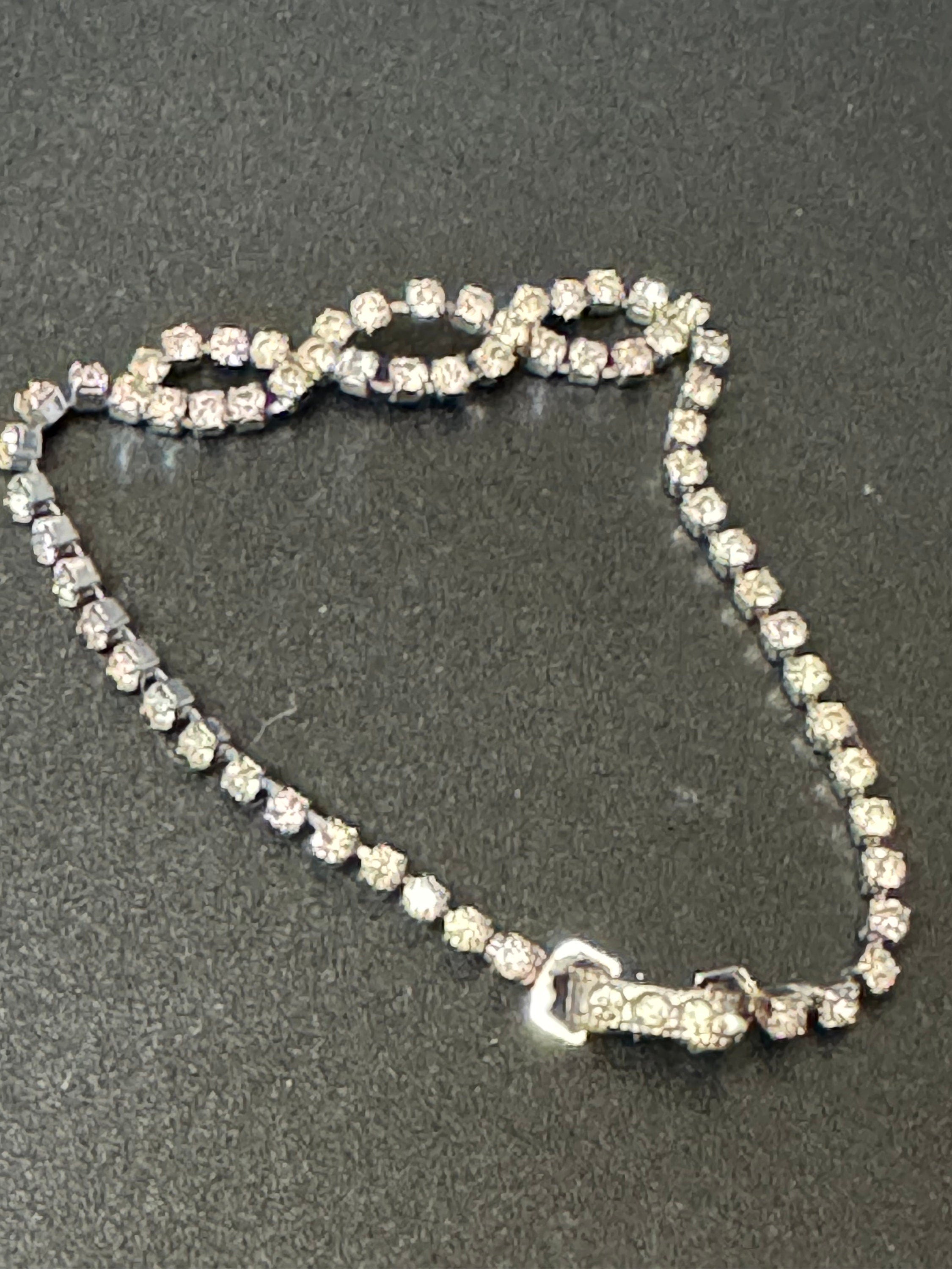 slim Vintage clear Diamanté silver tone rhinestone set cocktail Bracelet 18cm