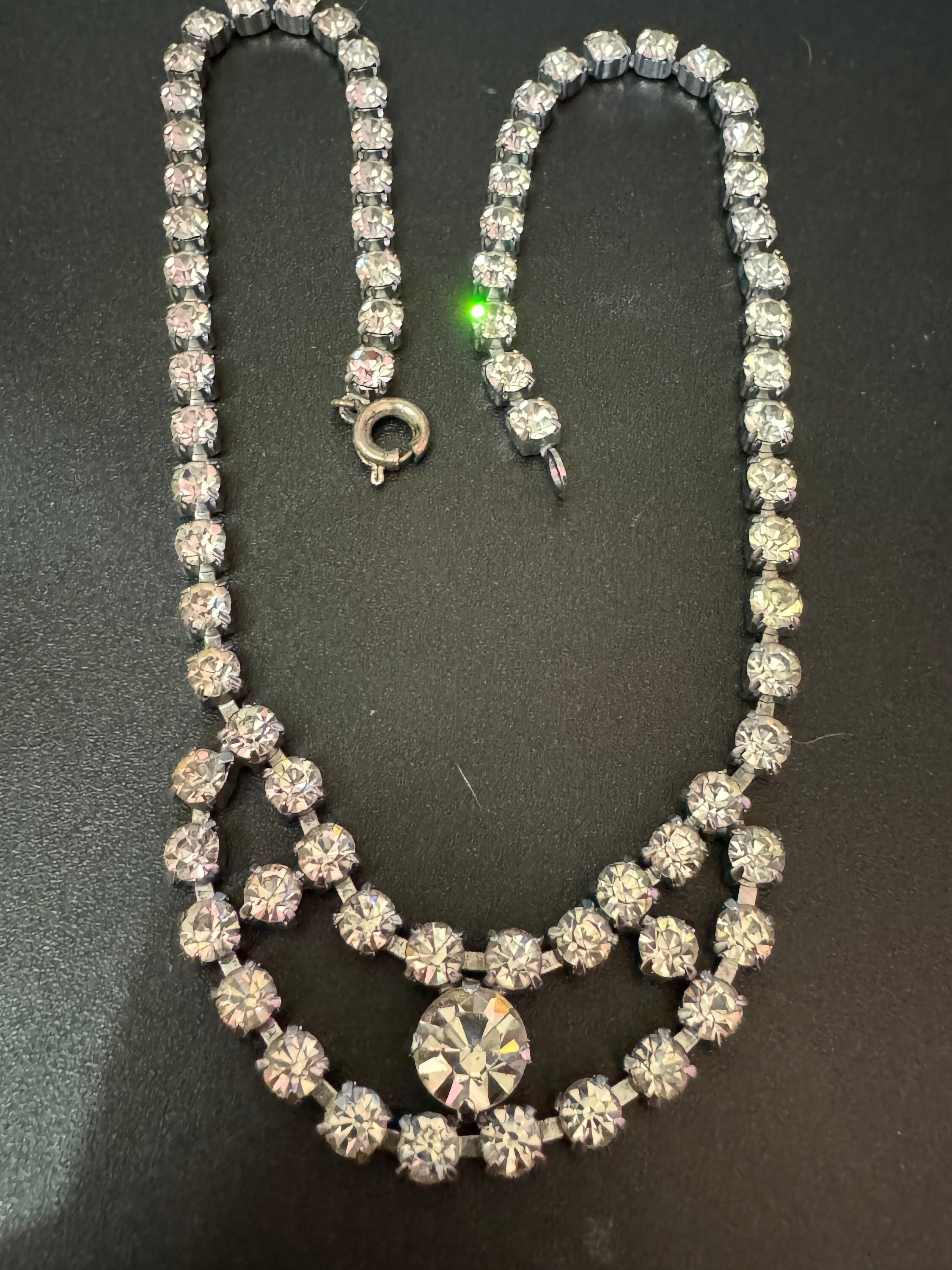 Petite 38.5cm silver Clear glass Diamanté rhinestone paste cocktail necklace