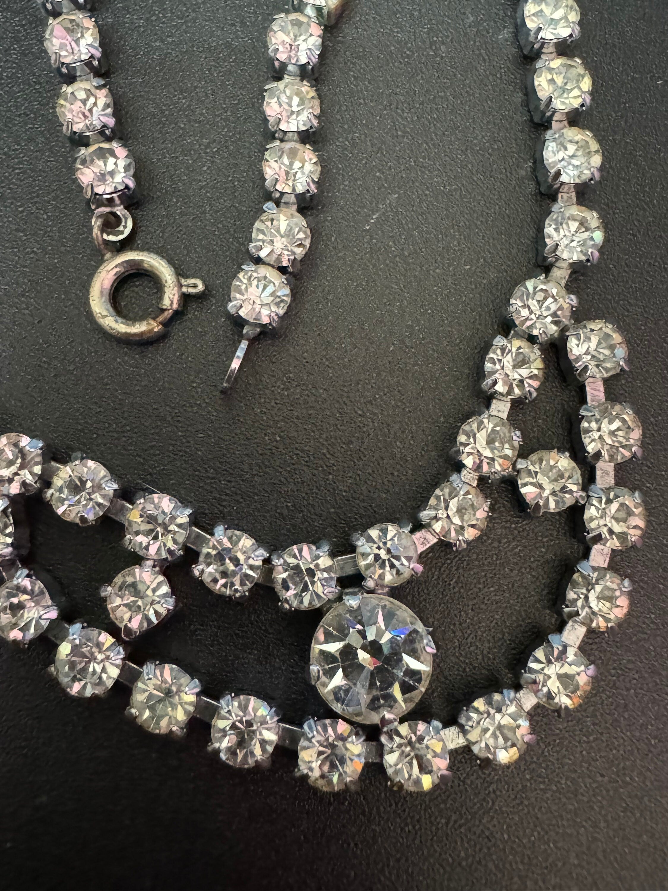 Petite 38.5cm silver Clear glass Diamanté rhinestone paste cocktail necklace