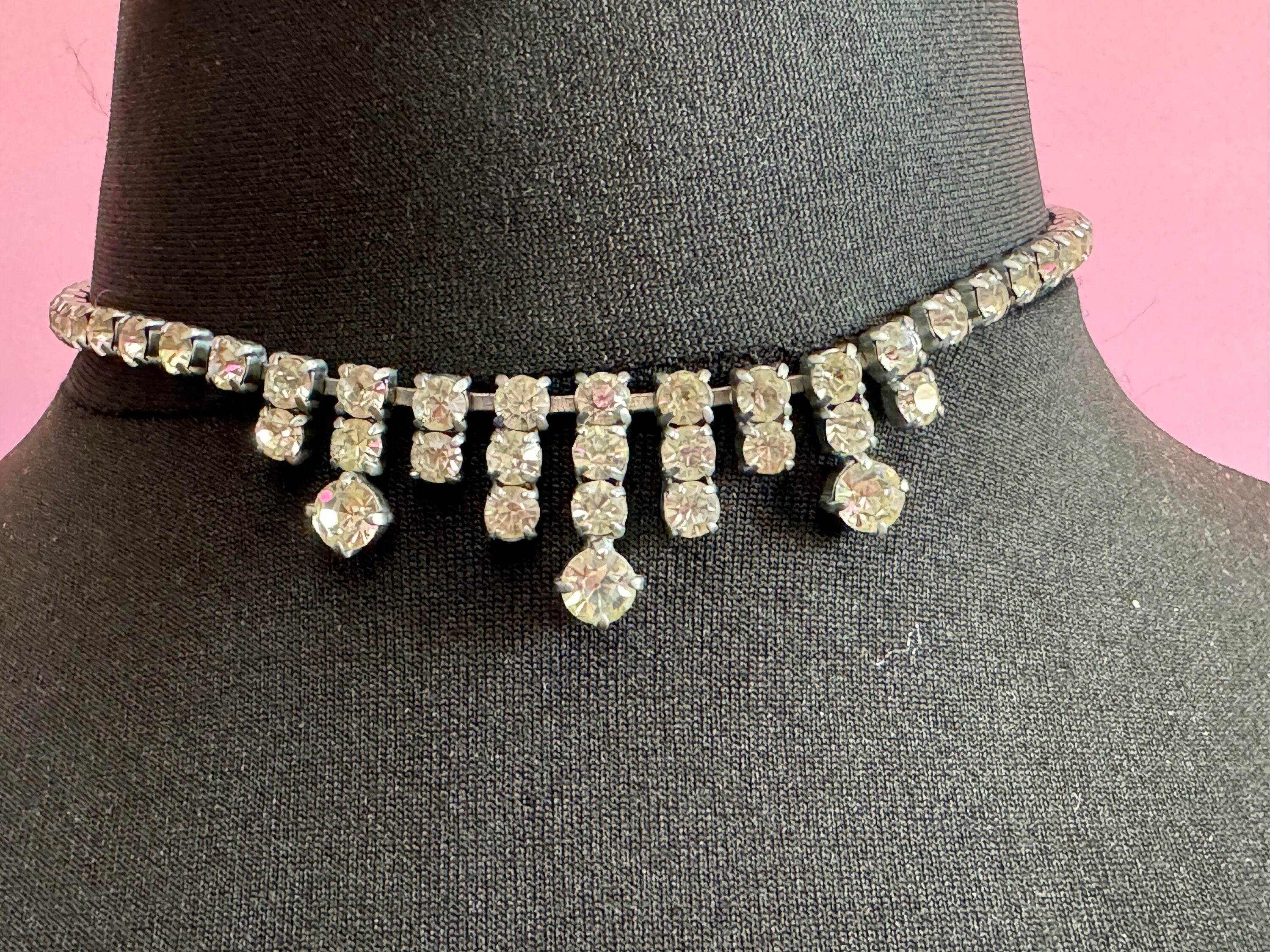 Petite 39.5cm silver Clear glass Diamanté rhinestone paste cocktail necklace
