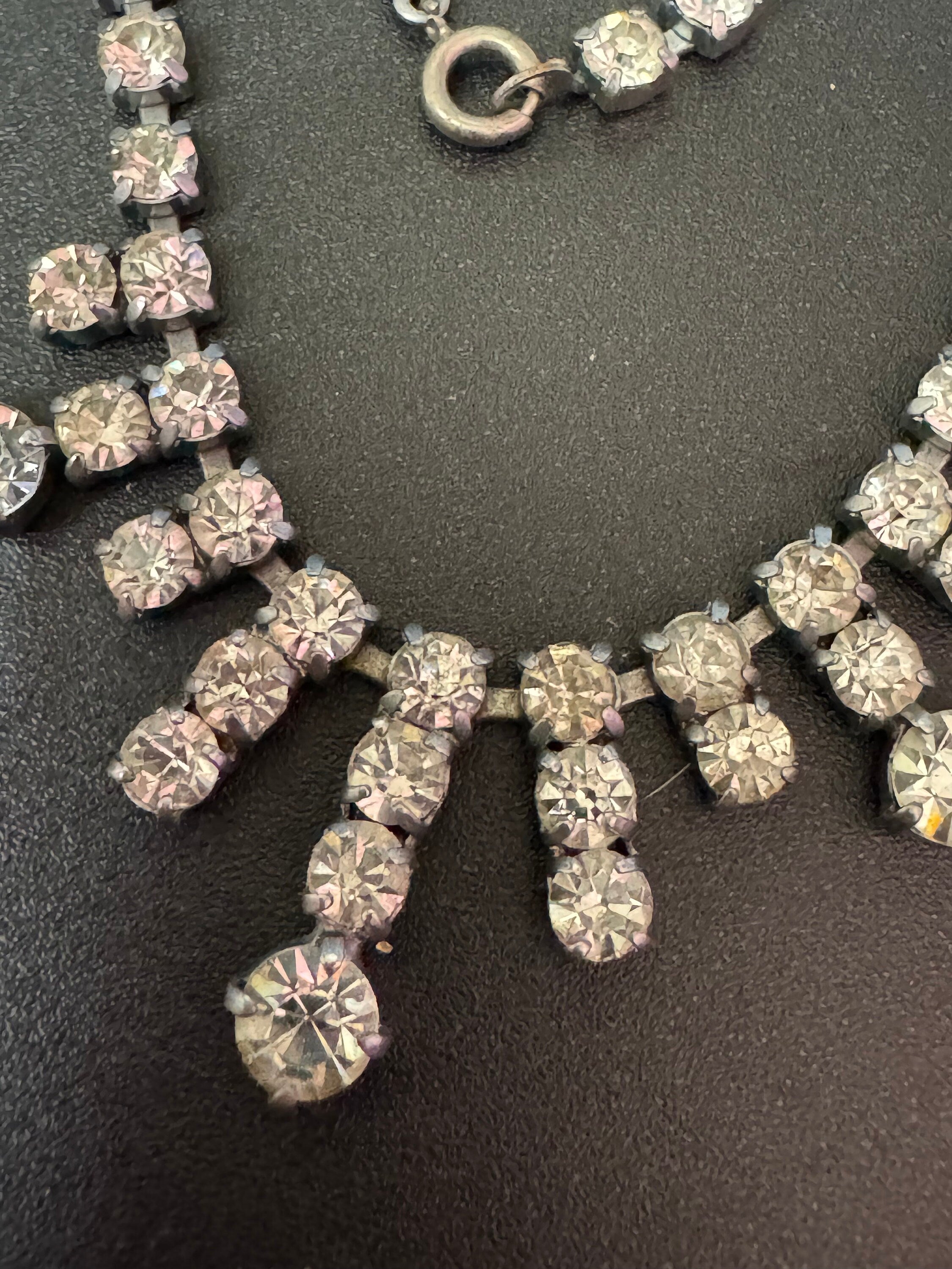 Petite 39.5cm silver Clear glass Diamanté rhinestone paste cocktail necklace