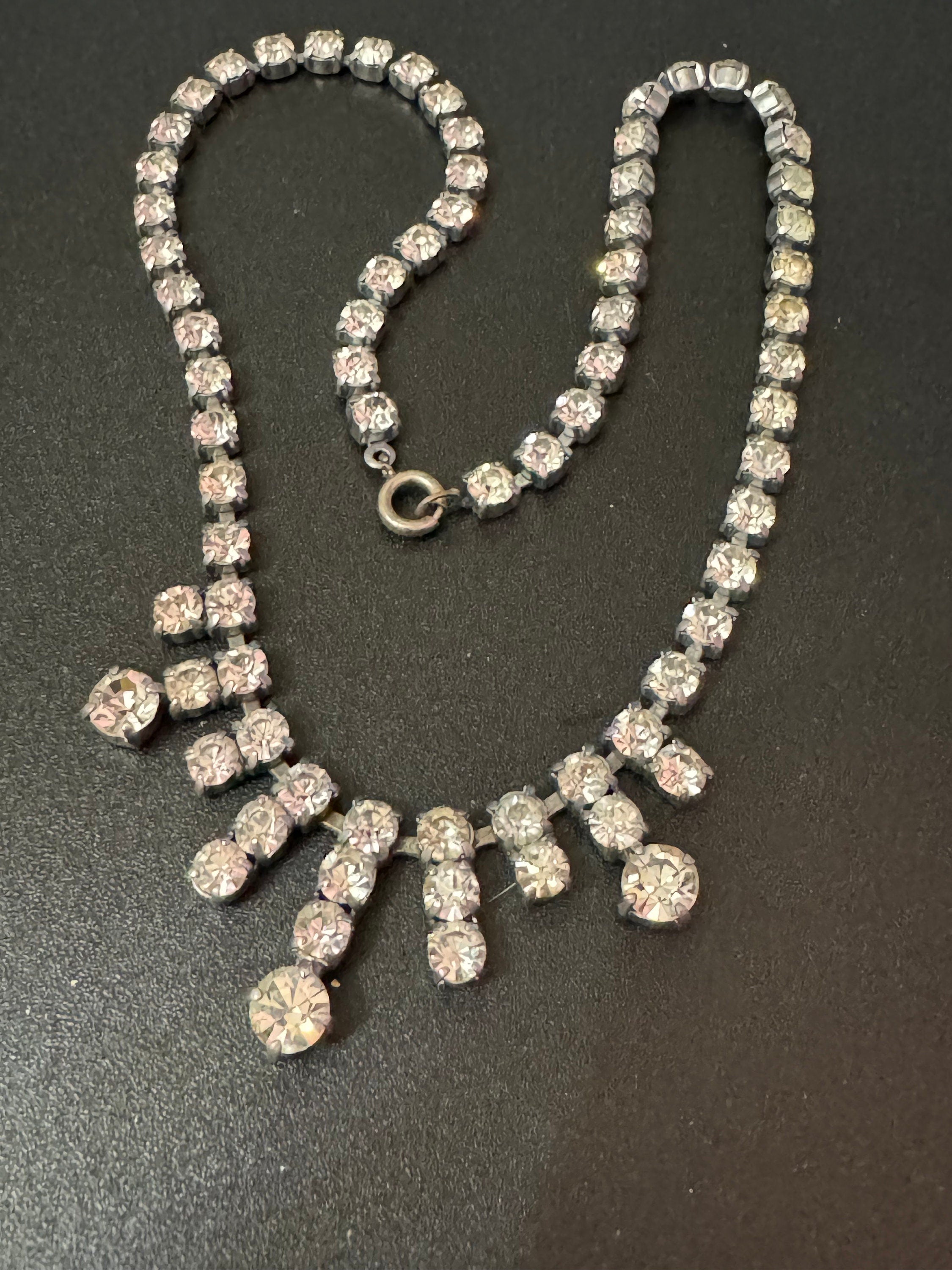 Petite 39.5cm silver Clear glass Diamanté rhinestone paste cocktail necklace
