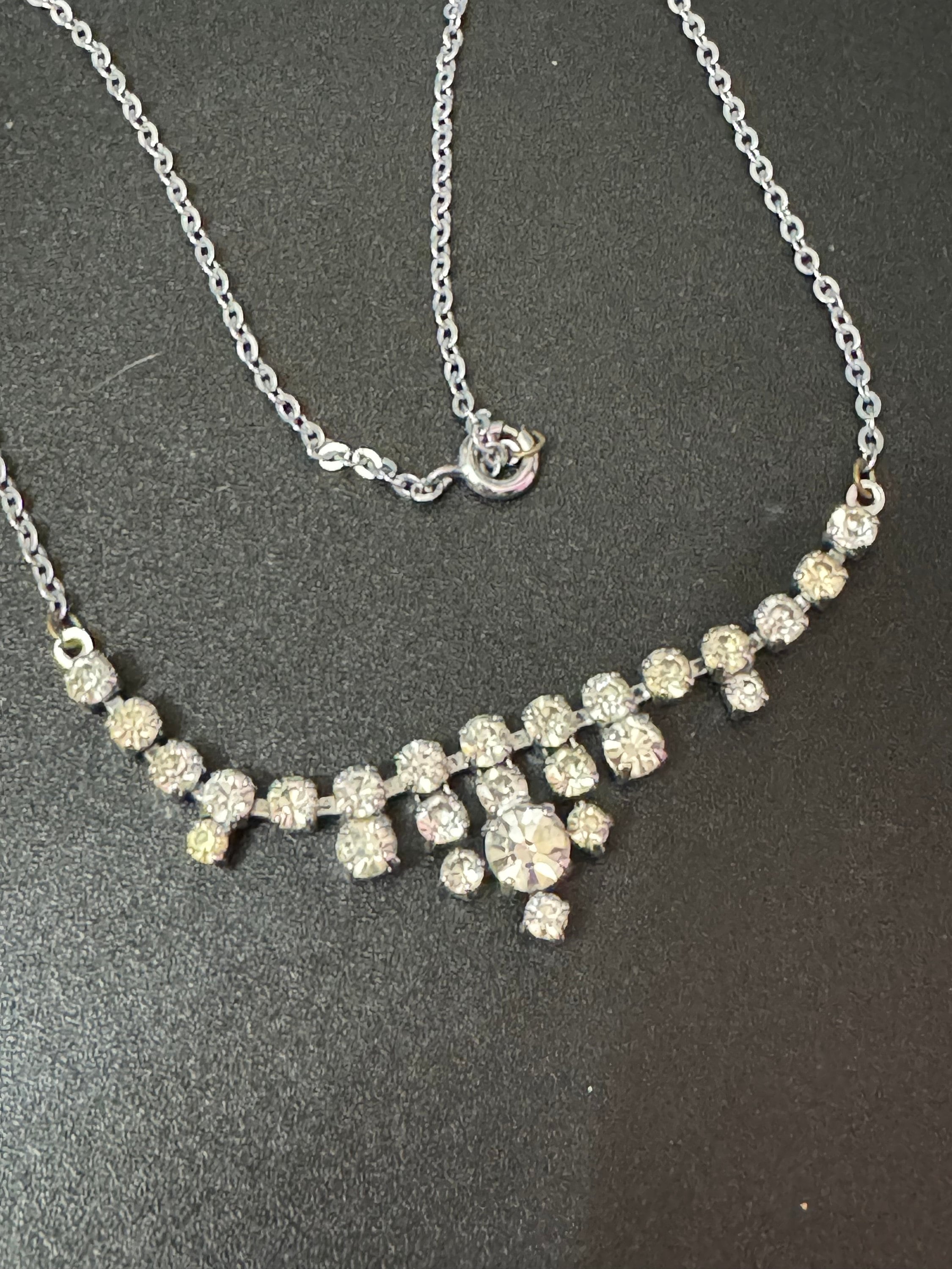Petite 40cm silver Clear glass Diamanté rhinestone paste chain link cocktail necklace