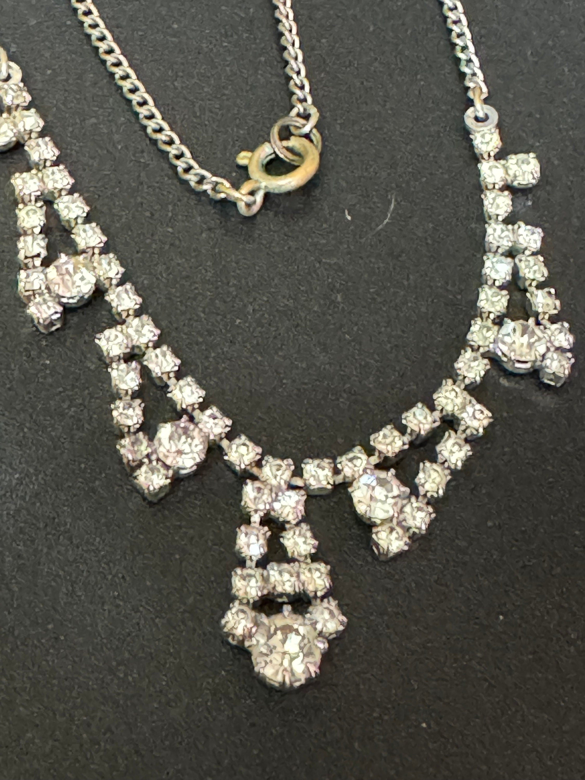 Dainty 44cm silver Clear glass Diamanté rhinestone paste chain link cocktail necklace