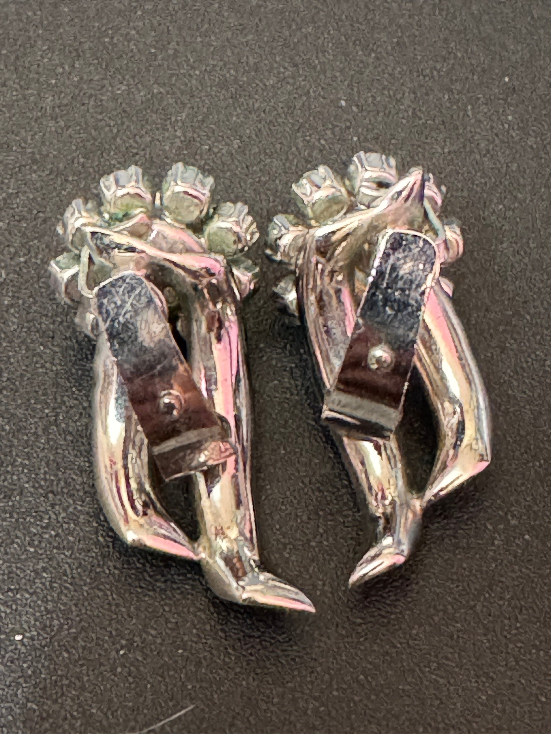 curved high end vintage clear and grey crystal Diamanté Rhinestone Clip On stud Earrings