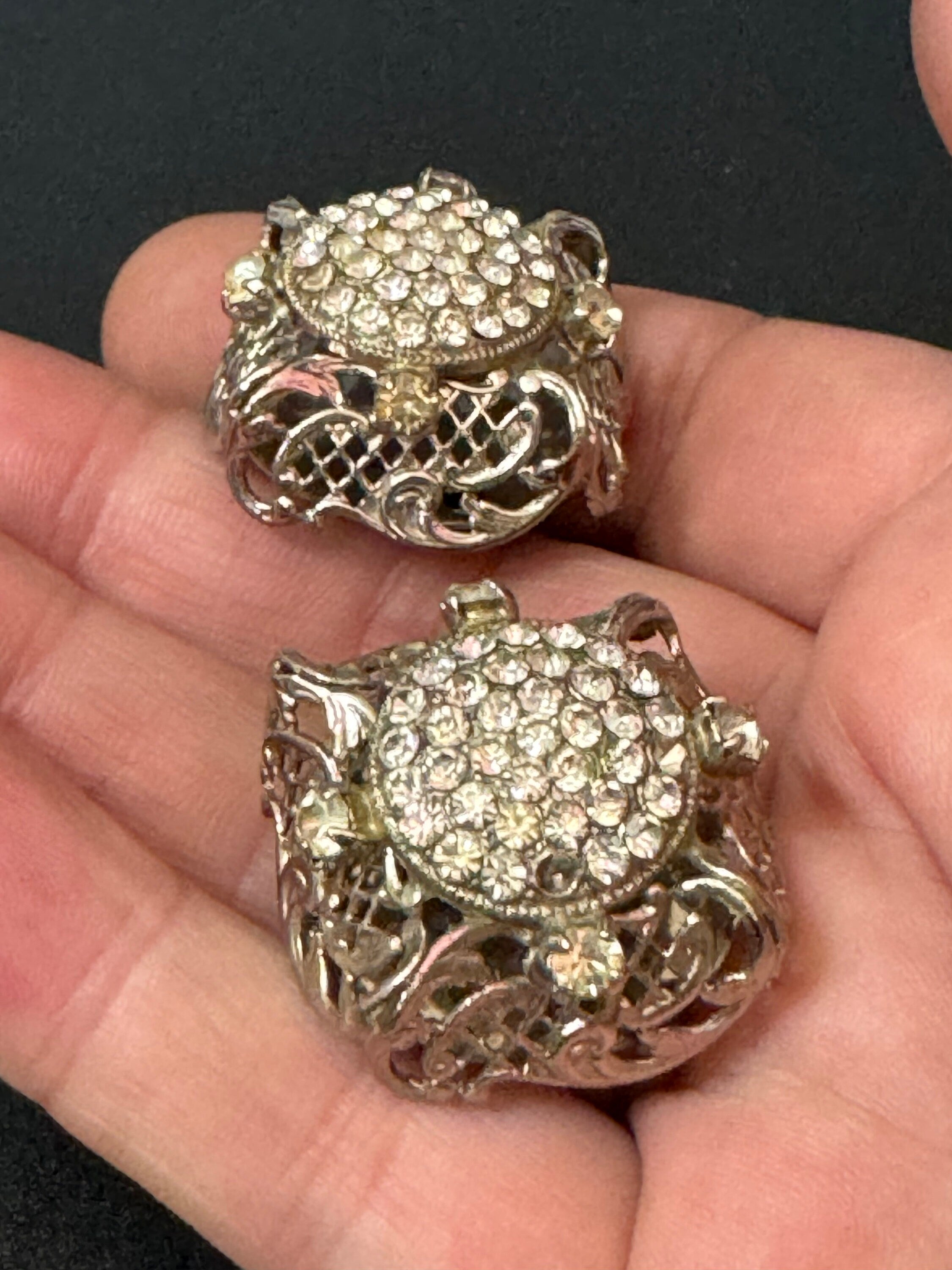 Czech vintage clear caged crystal Diamanté Rhinestone Clip On stud Earrings