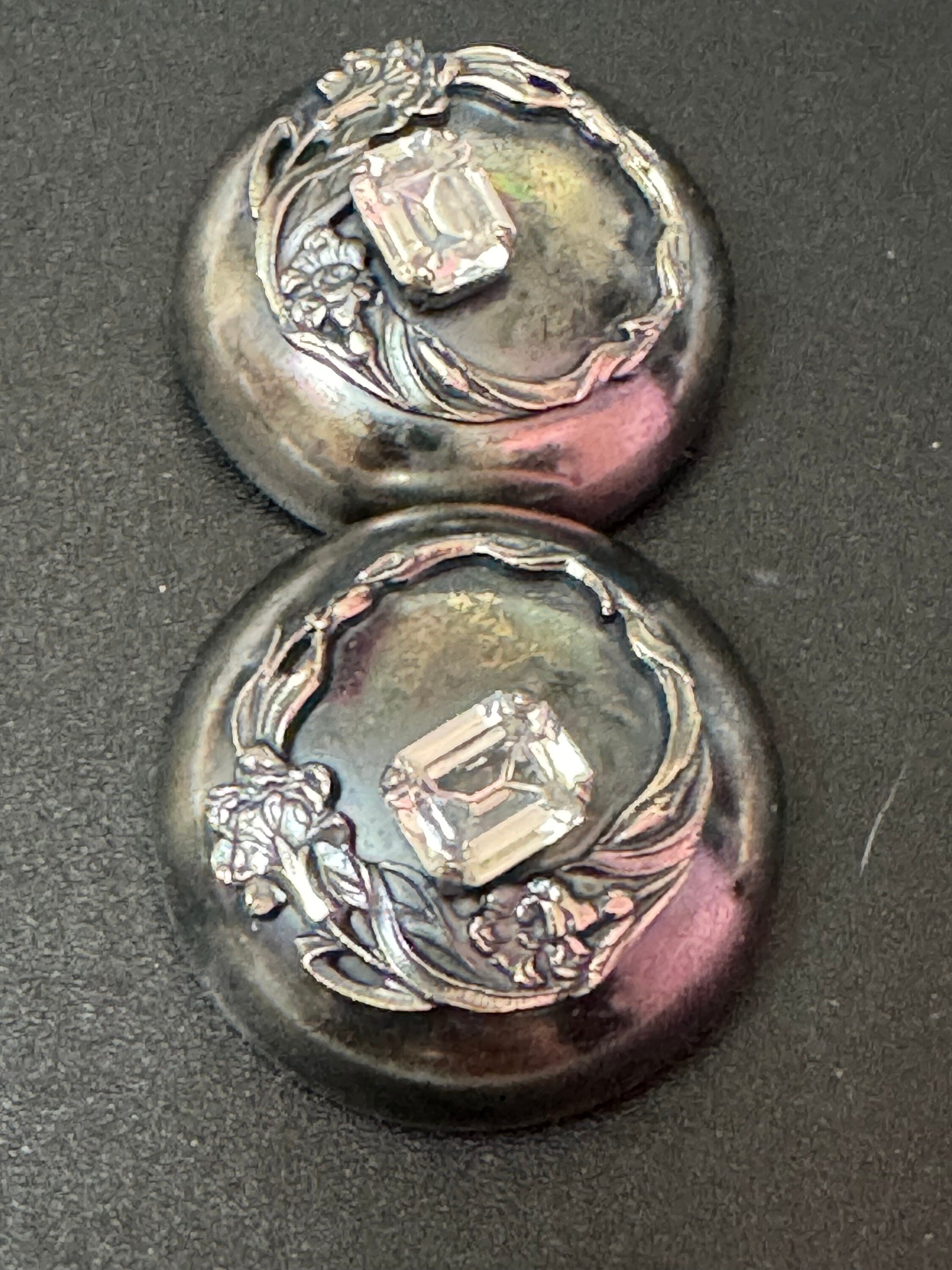 Ermani Bulatti round clear diamanté clip on earrings designer modernist silver tone