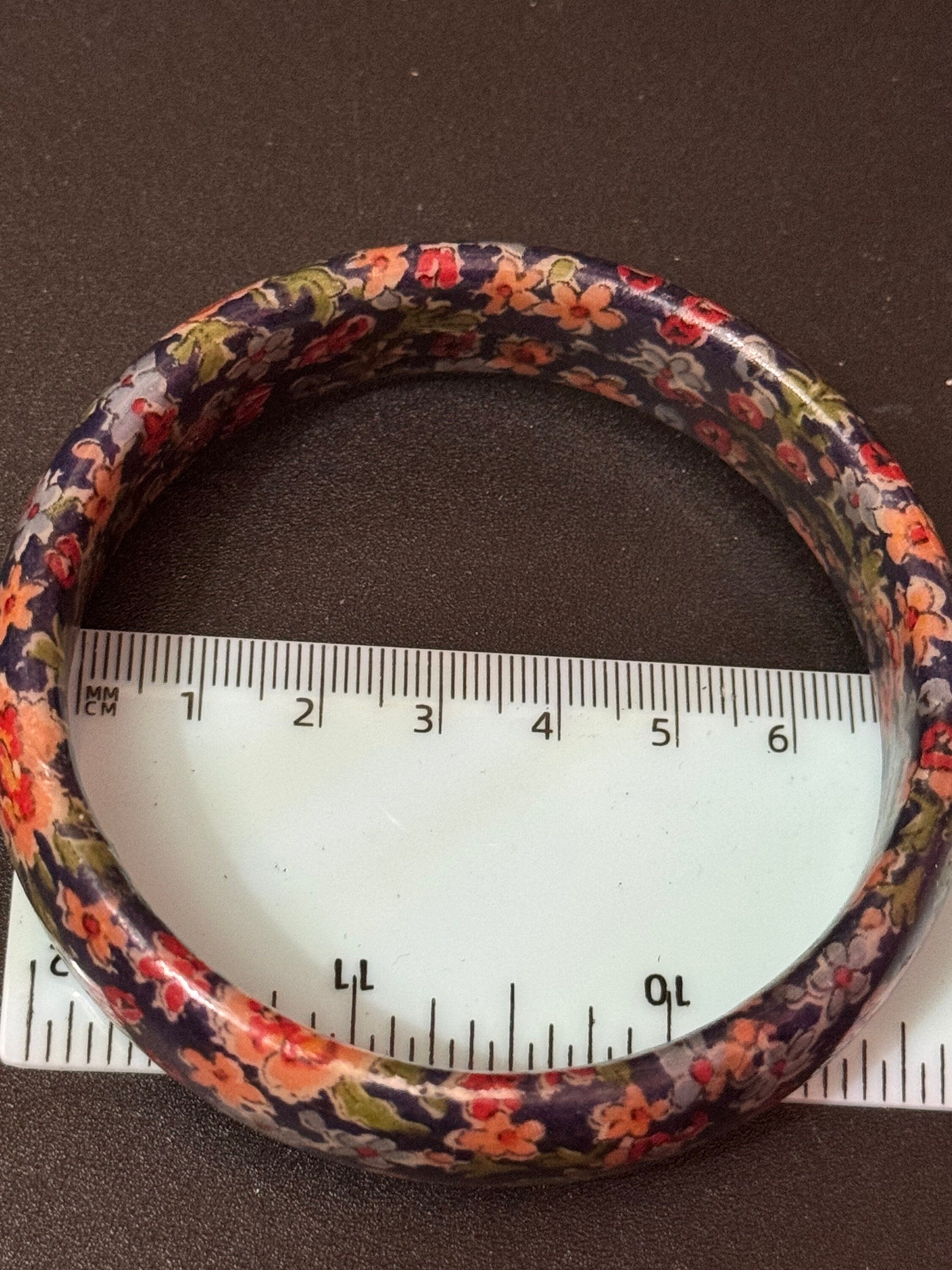 Vintage Floral Lacquer Bangle: Hand Painted Wooden Bracelet