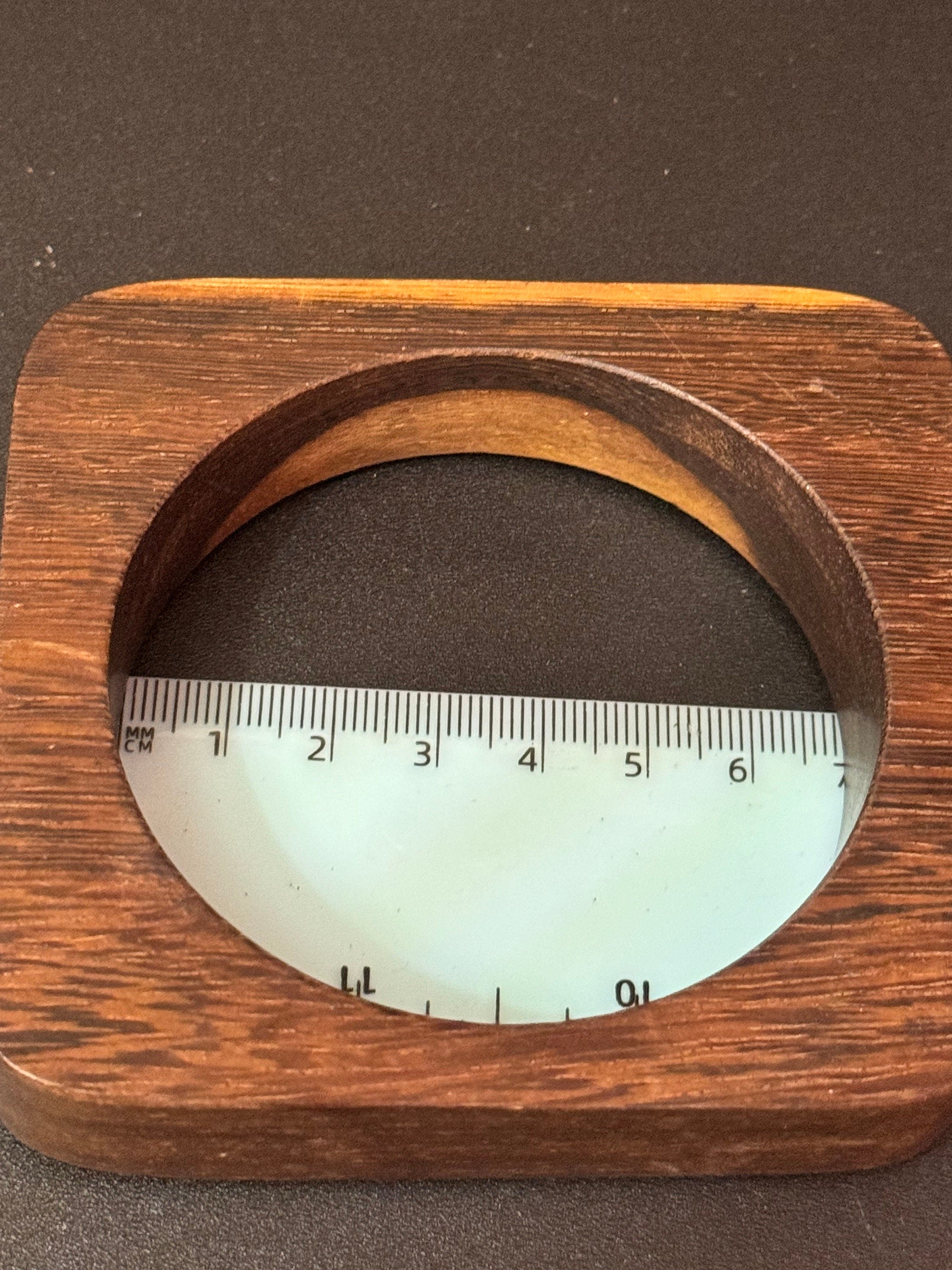 dark and light brown square wood wide cuff wooden bangle bracelet stacking layering Vintage boho festival