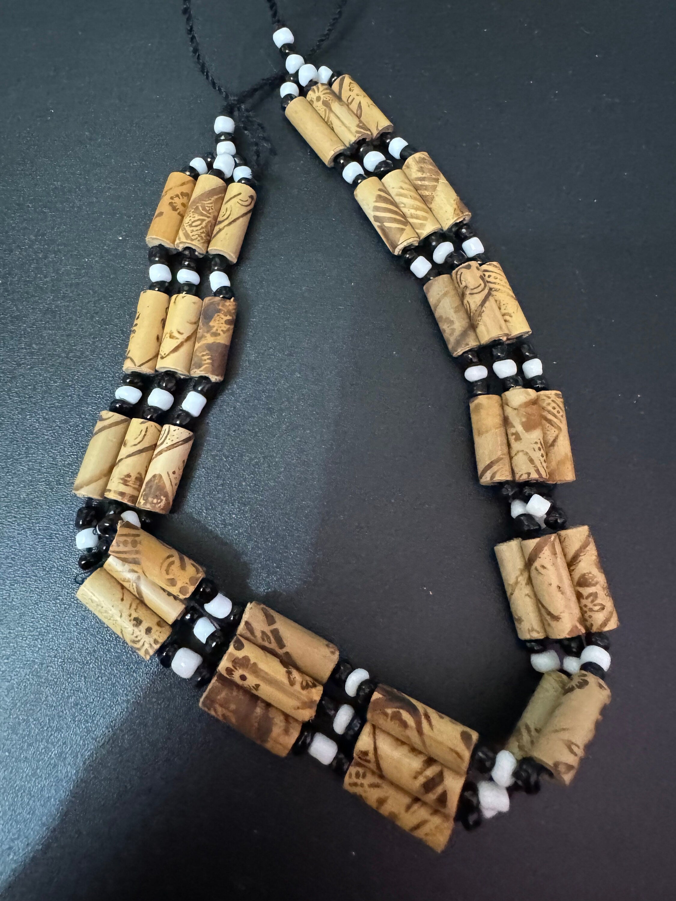 Retro brown white and black wooden natural  beaded tie up choker necklace boho beach festival jewellery range