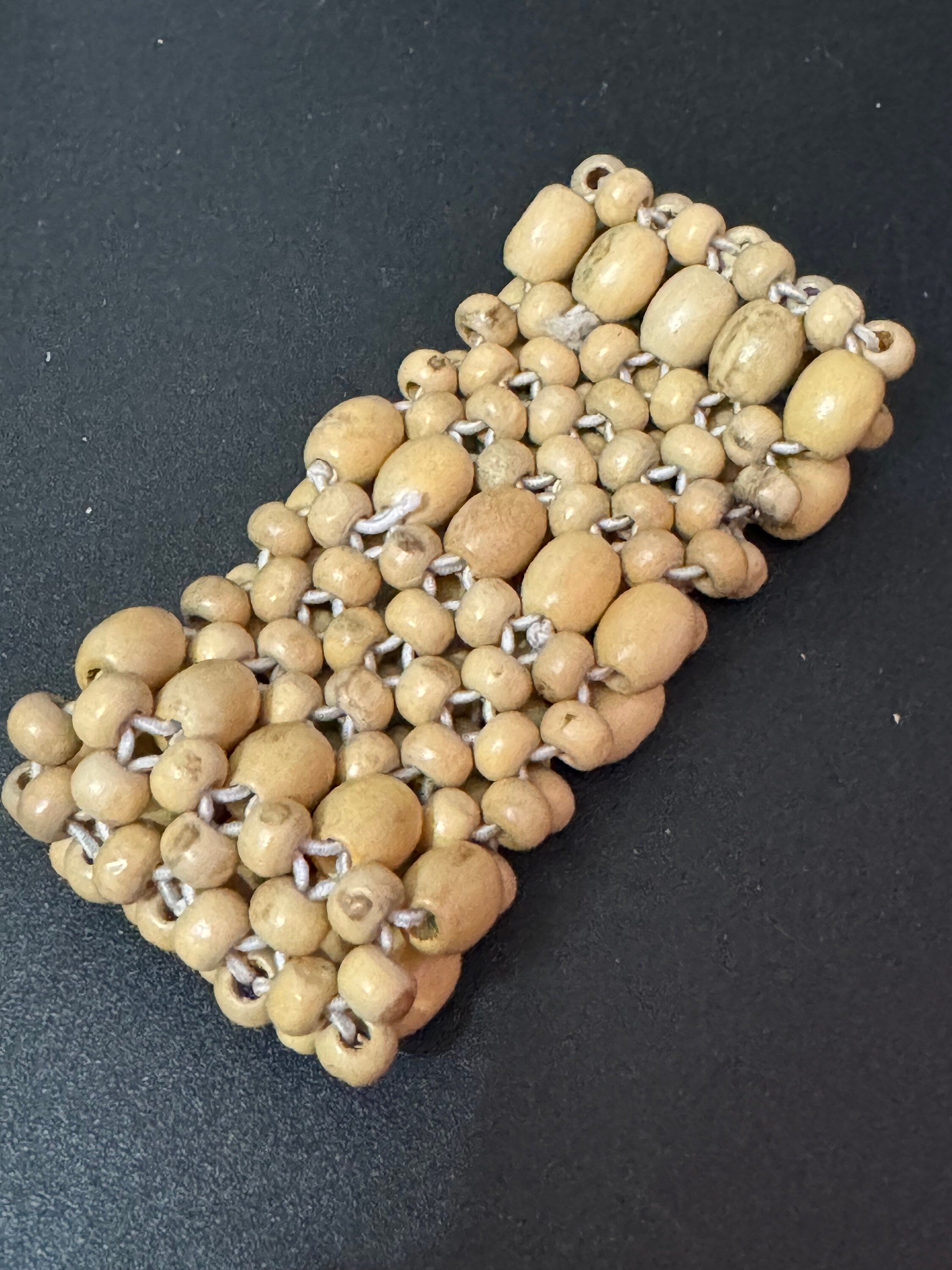 Retro 5 row wide brown wood and natural nut beaded elasticated stretch bracelet unisex boho beach festival jewellery range
