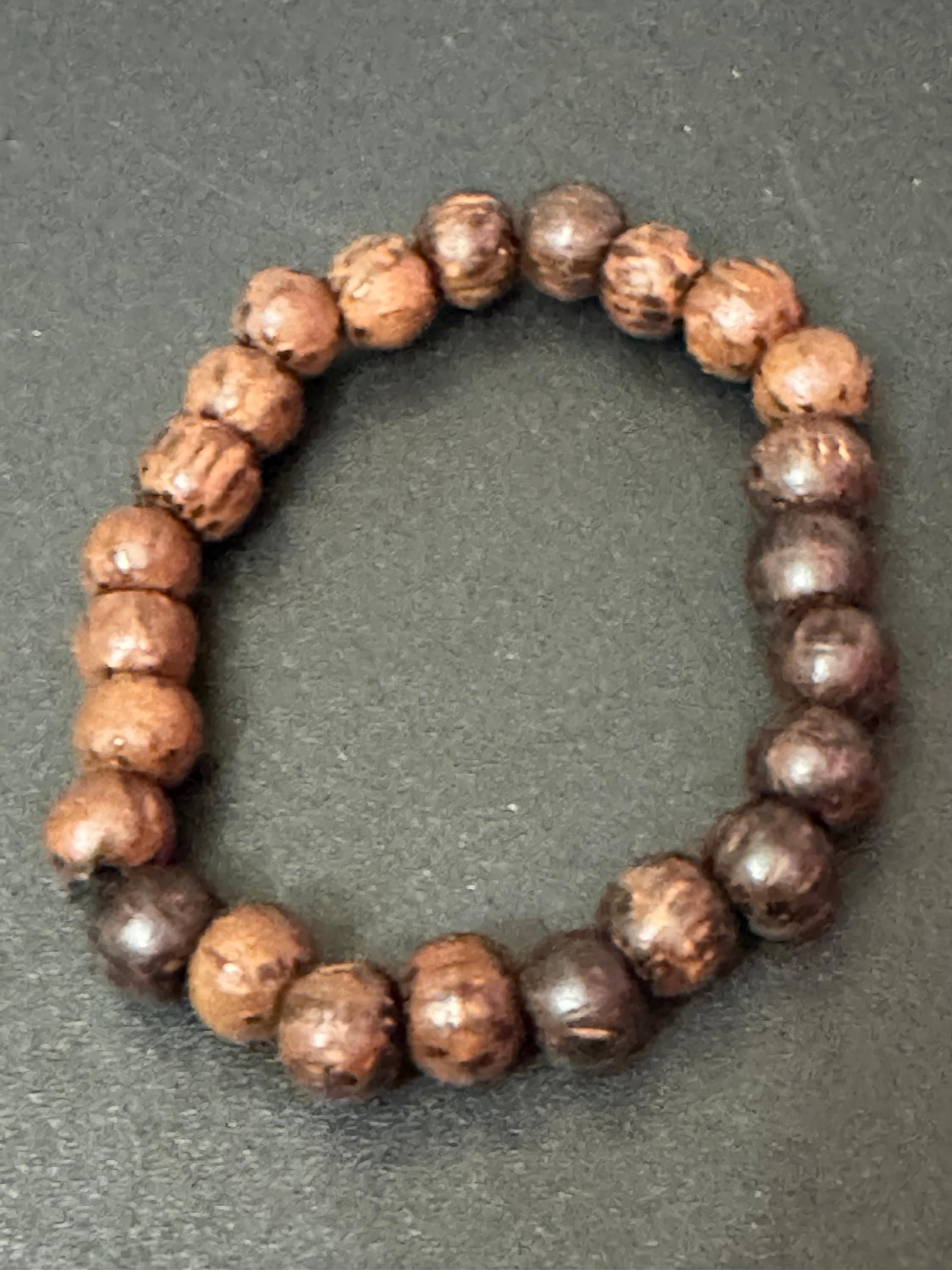 Retro dark brown wood beaded elasticated stretch bracelet unisex boho beach festival jewellery range layering