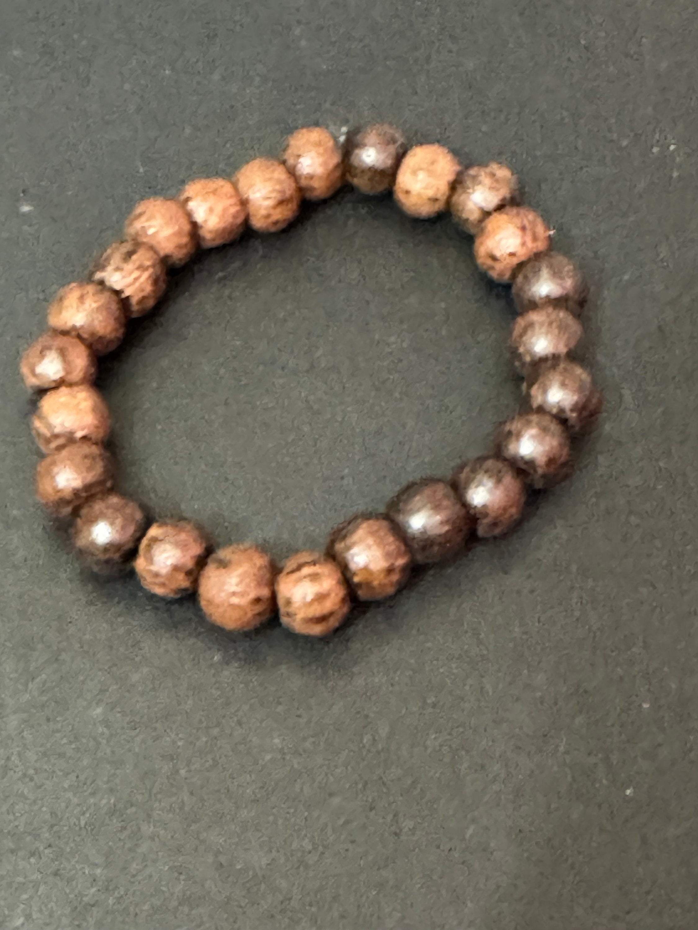 Retro dark brown wood beaded elasticated stretch bracelet unisex boho beach festival jewellery range layering