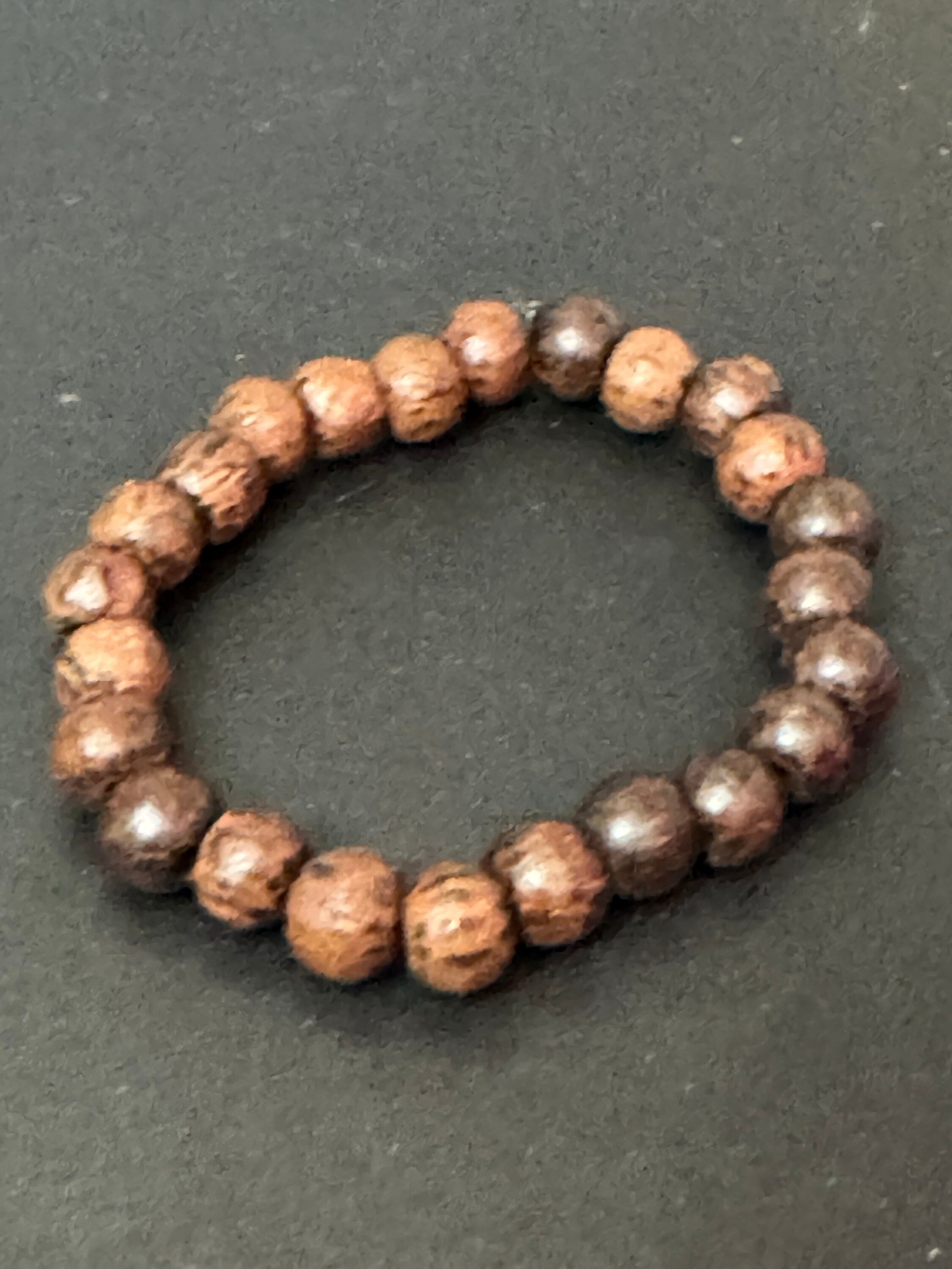 Retro dark brown wood beaded elasticated stretch bracelet unisex boho beach festival jewellery range layering