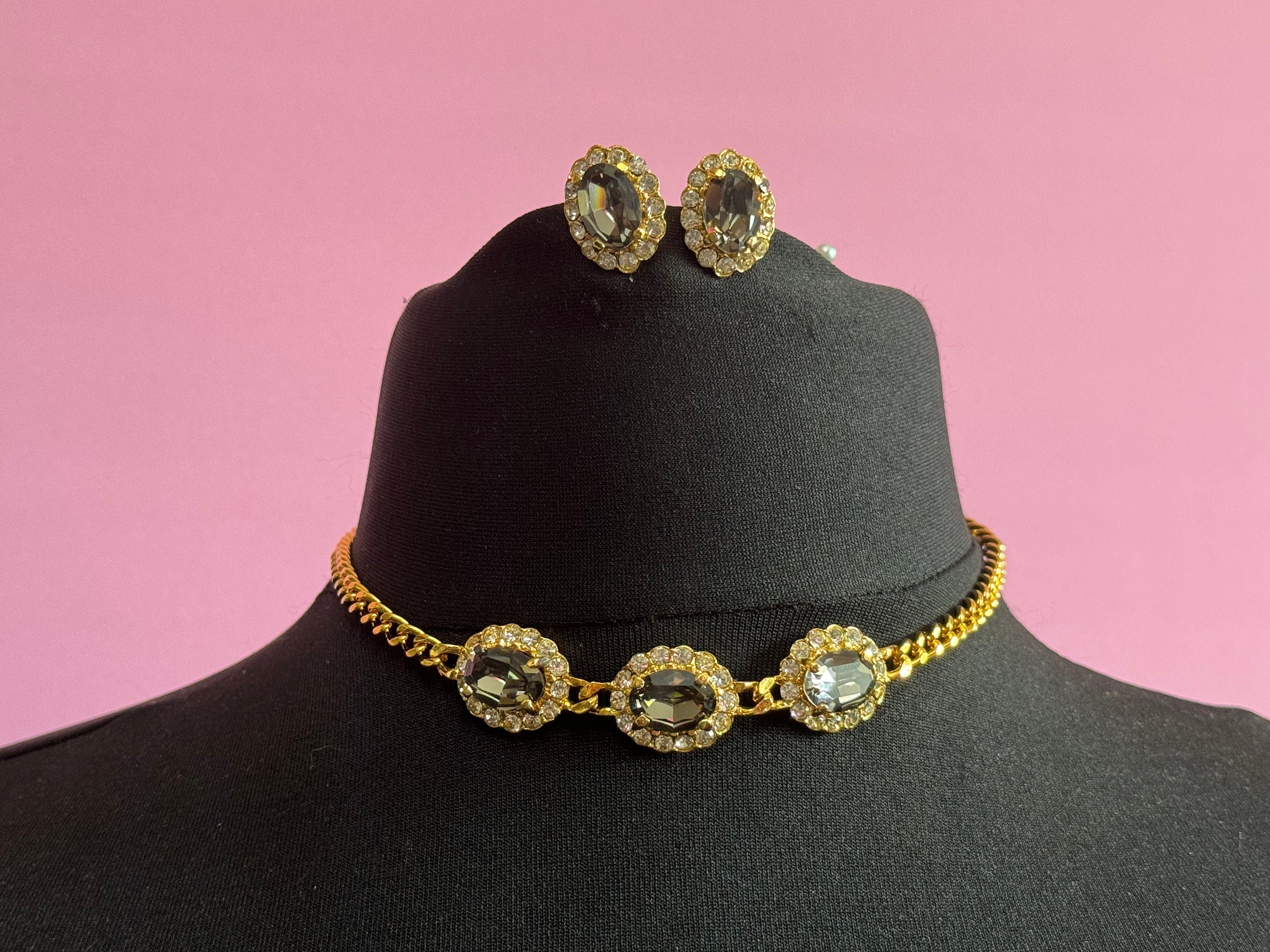Vintage Swarovski Crystal Necklace & Clip On Earrings Set