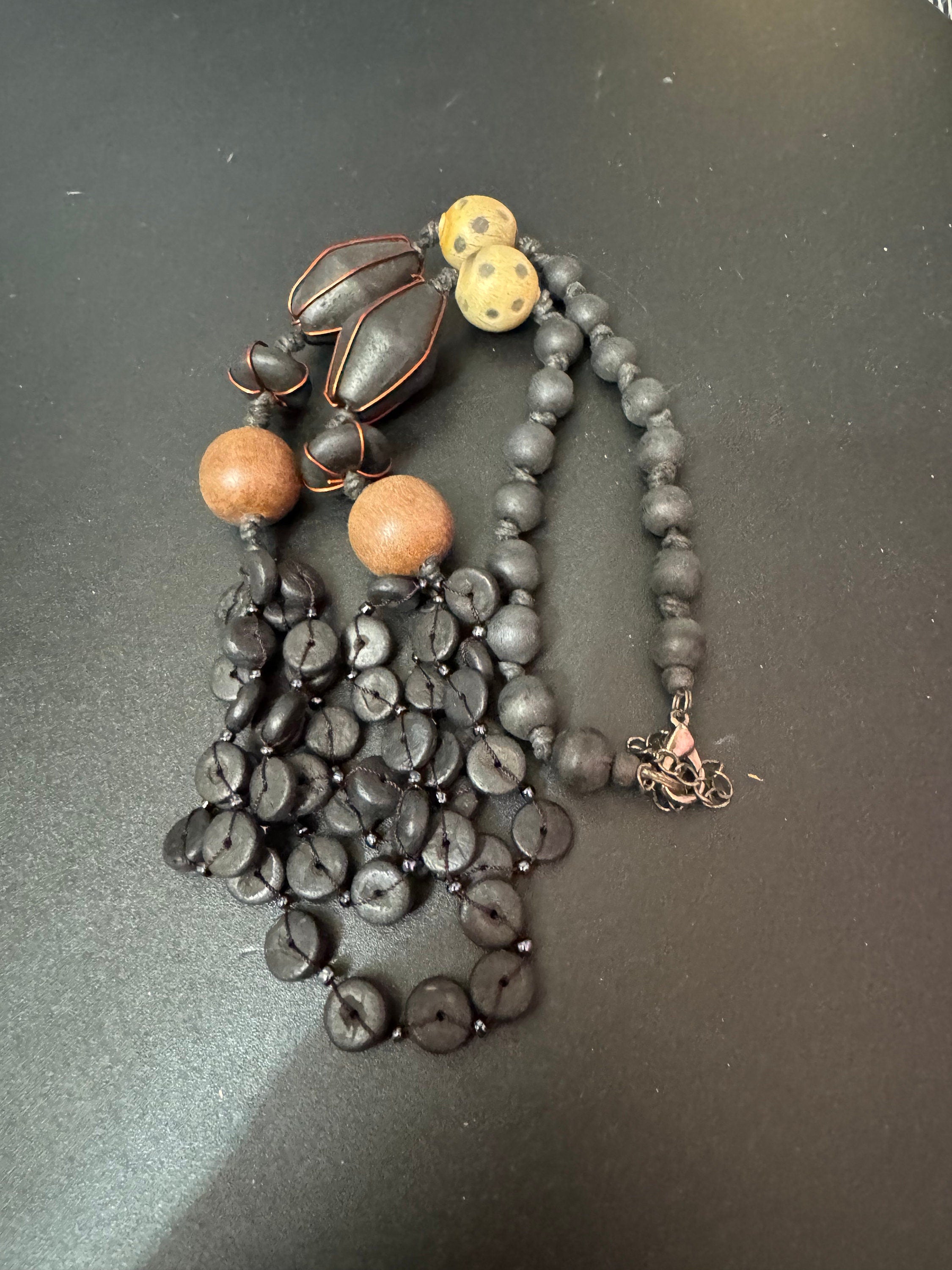 Vintage Chunky Wooden Beaded Collar Necklace: Boho Layering Jewelry
