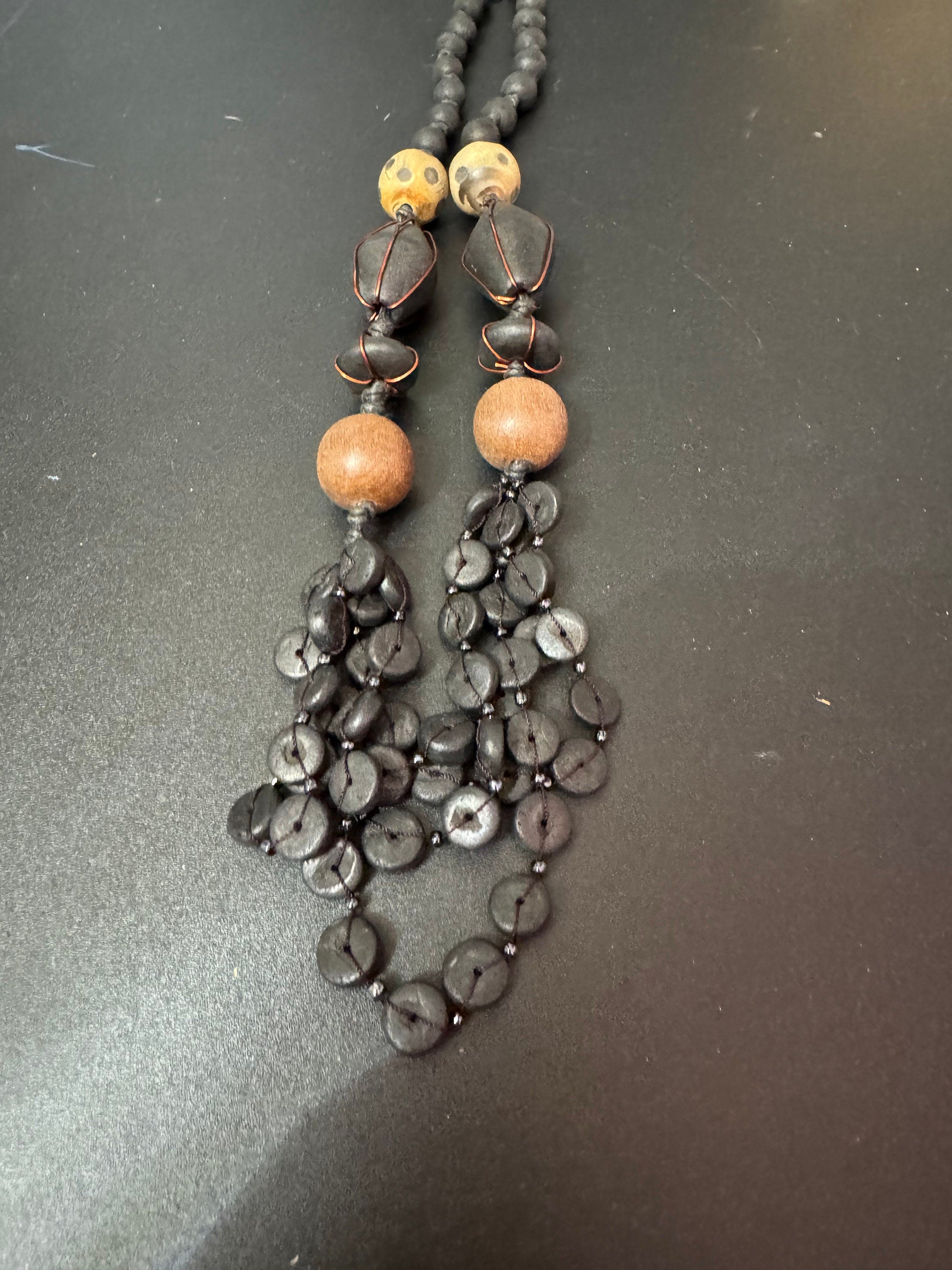 Vintage Chunky Wooden Beaded Collar Necklace: Boho Layering Jewelry