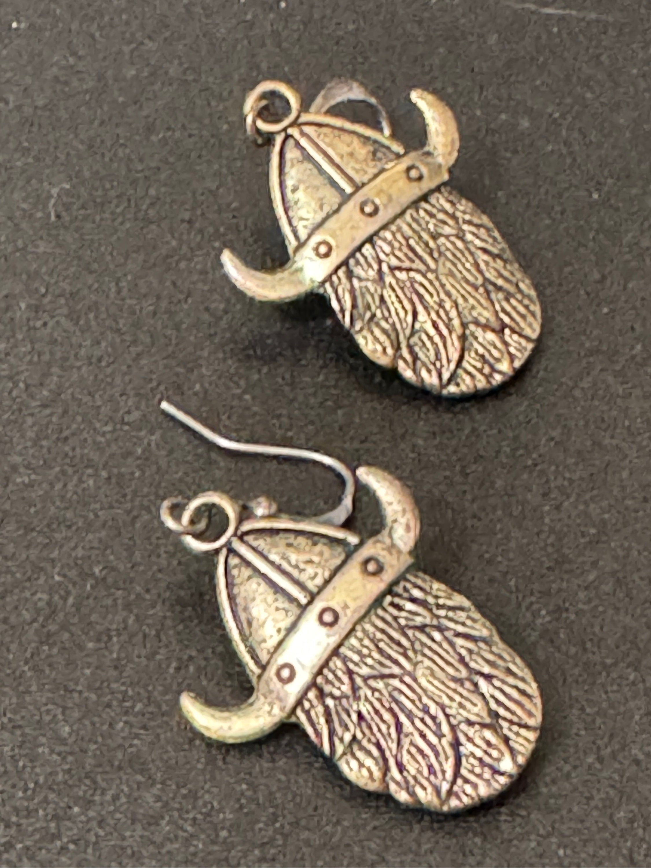 Vintage novelty Viking earrings with blue rhinestones Nordic pierced ears earwires