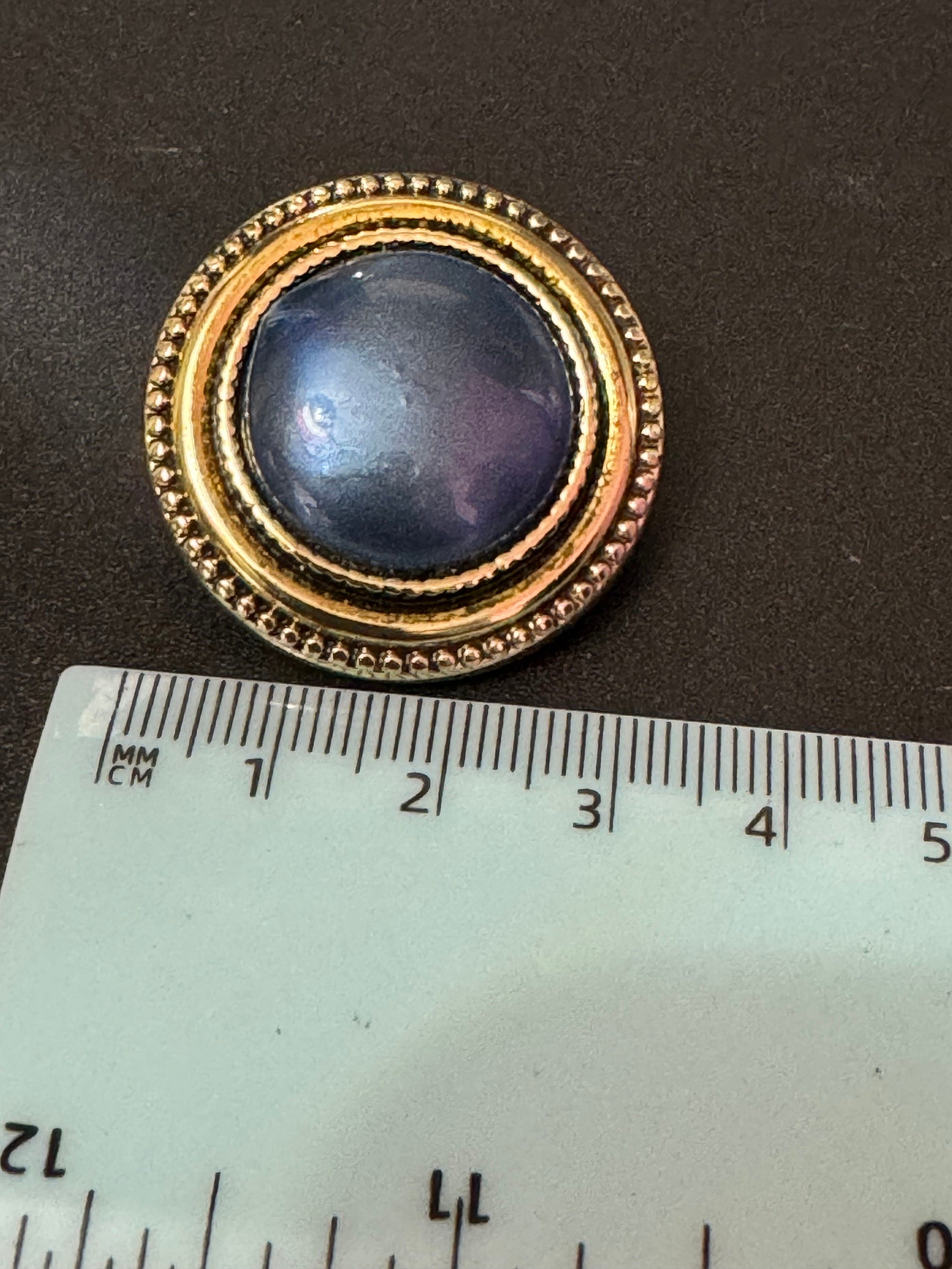 Vintage oversized dusky petrol blue  cabochon large button clip on earrings lightweight plastic 2.5cm