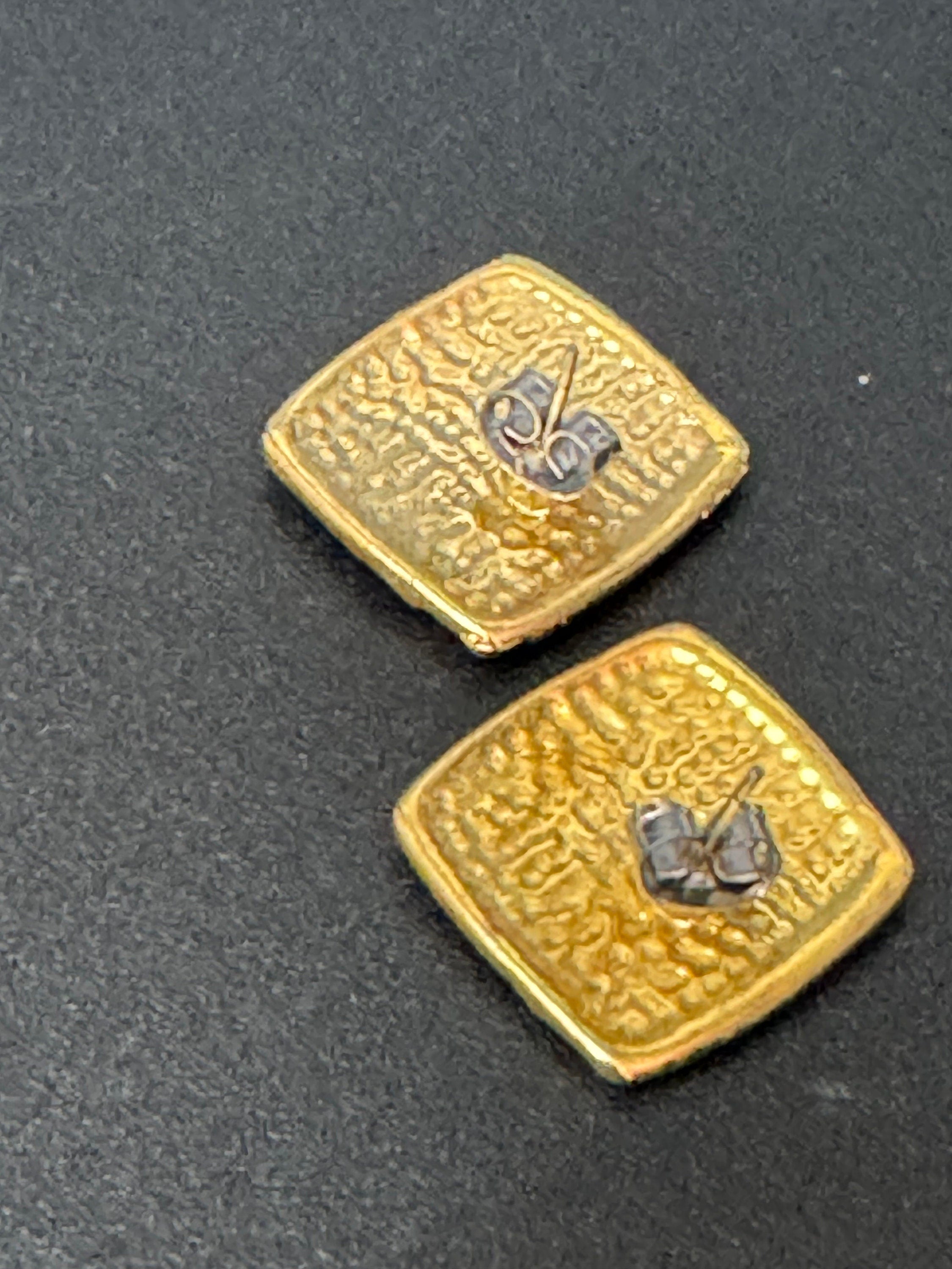 Vintage russet brown dark orange and cream enamel gold tone square  stud earrings for pierced ears
