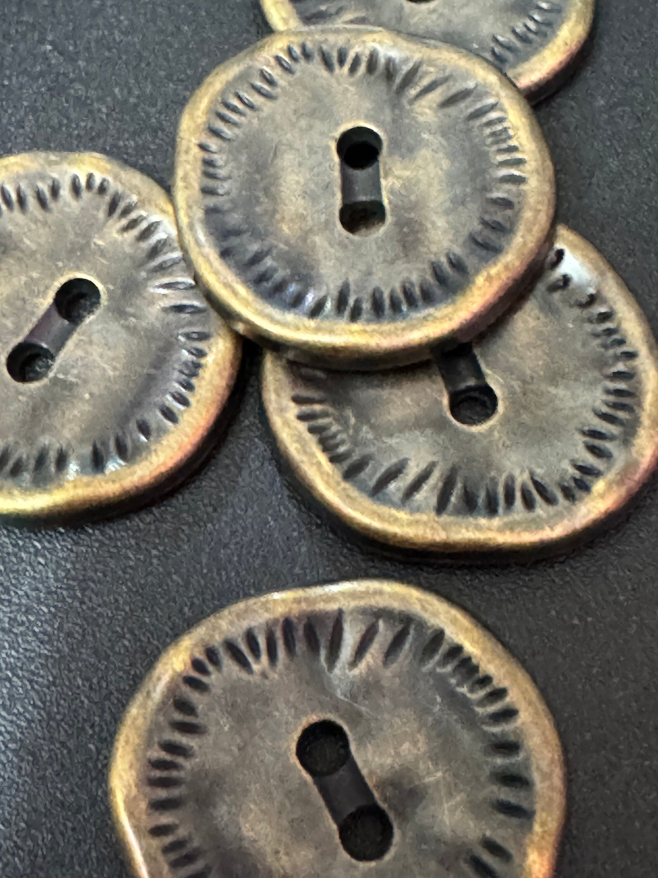 5 x 25mm antiqued bronze  tone round irregular textured coat buttons weighty