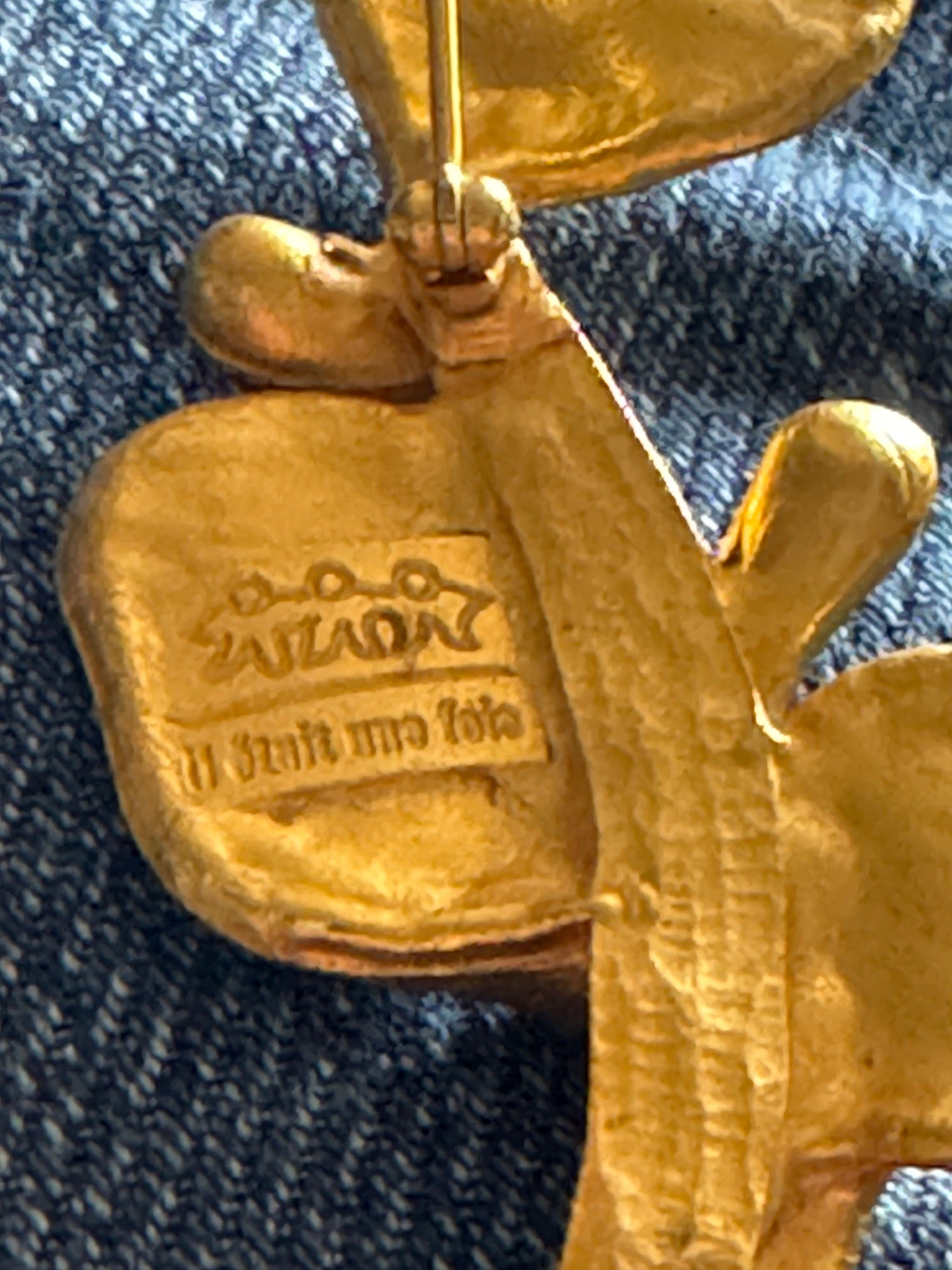 Vintage Il Etait Une Fois Floral Brooch: Matte Gold Tone Couture, 1980s